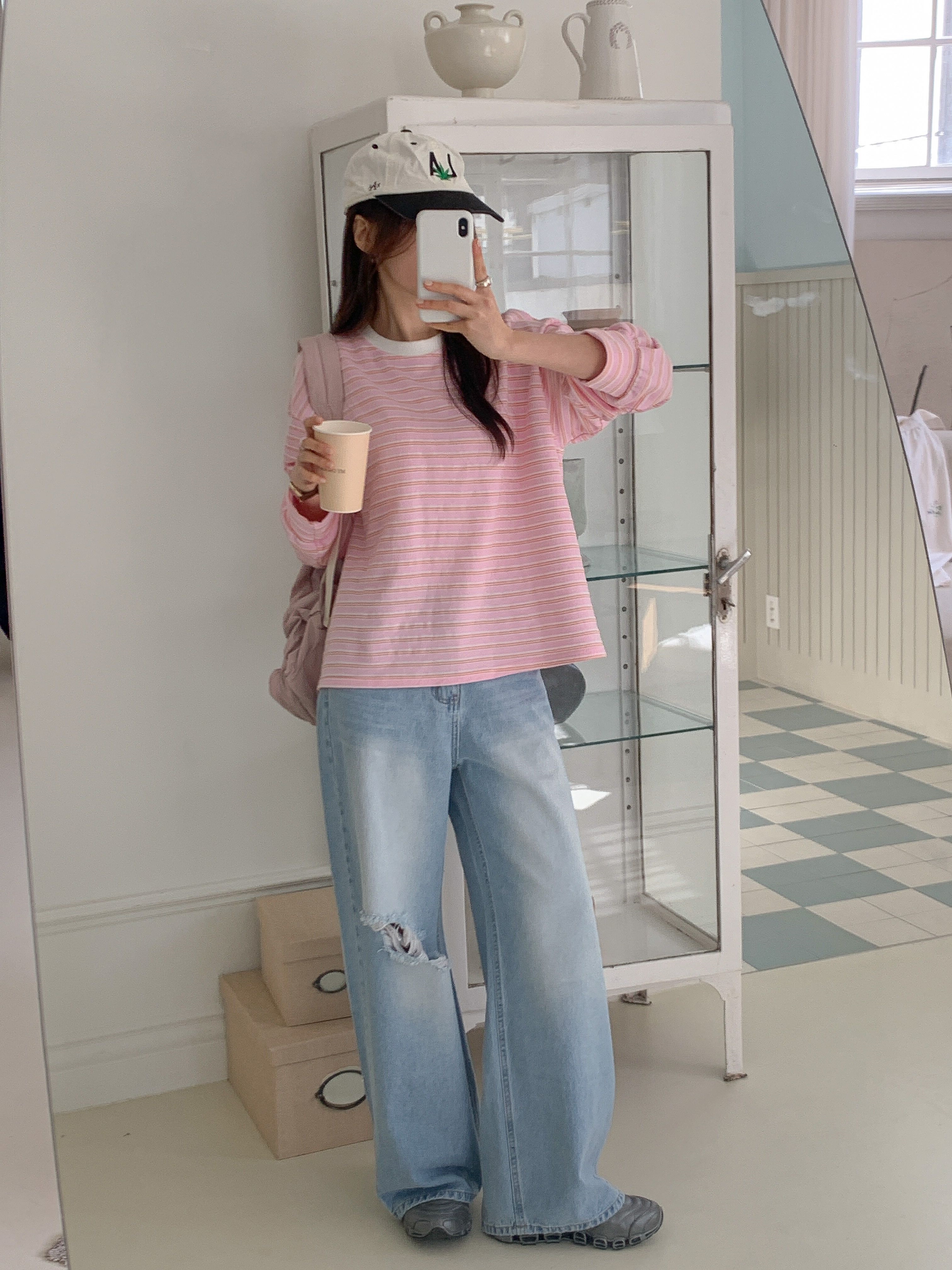 コットンラウンドネックルーズ長袖ボーダースウェット | 詳細画像10