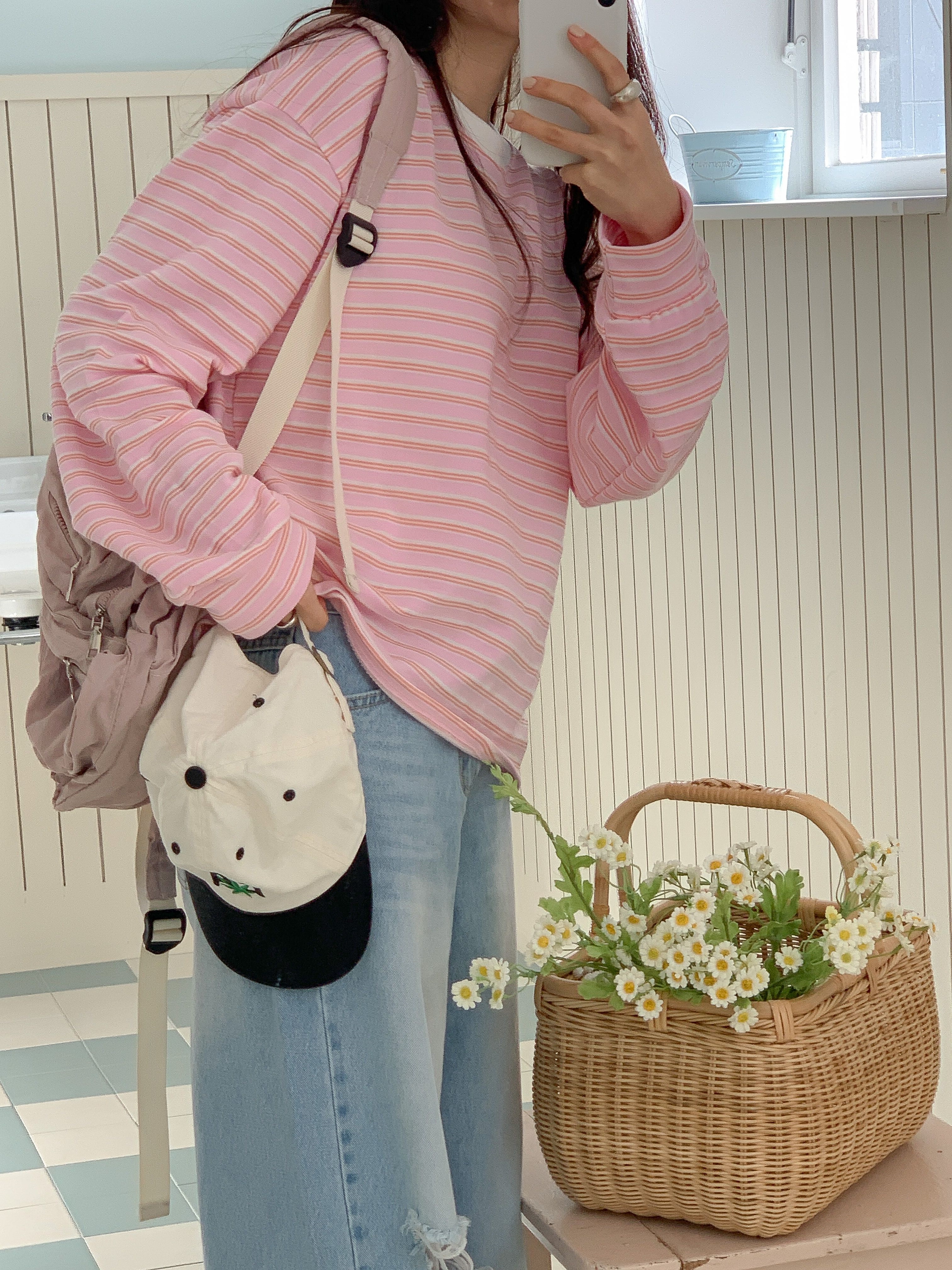 コットンラウンドネックルーズ長袖ボーダースウェット | 詳細画像11