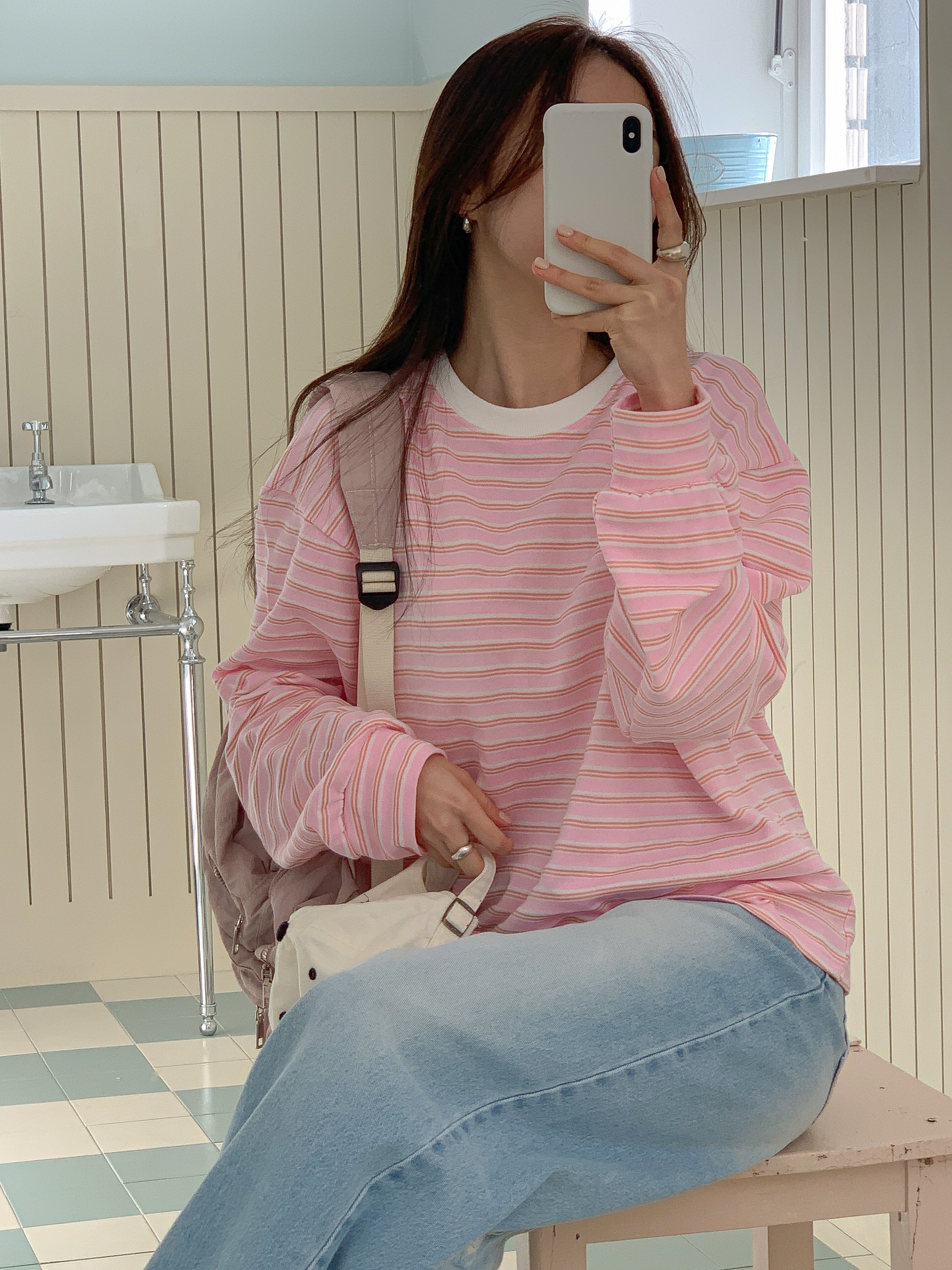 コットンラウンドネックルーズ長袖ボーダースウェット | 詳細画像12