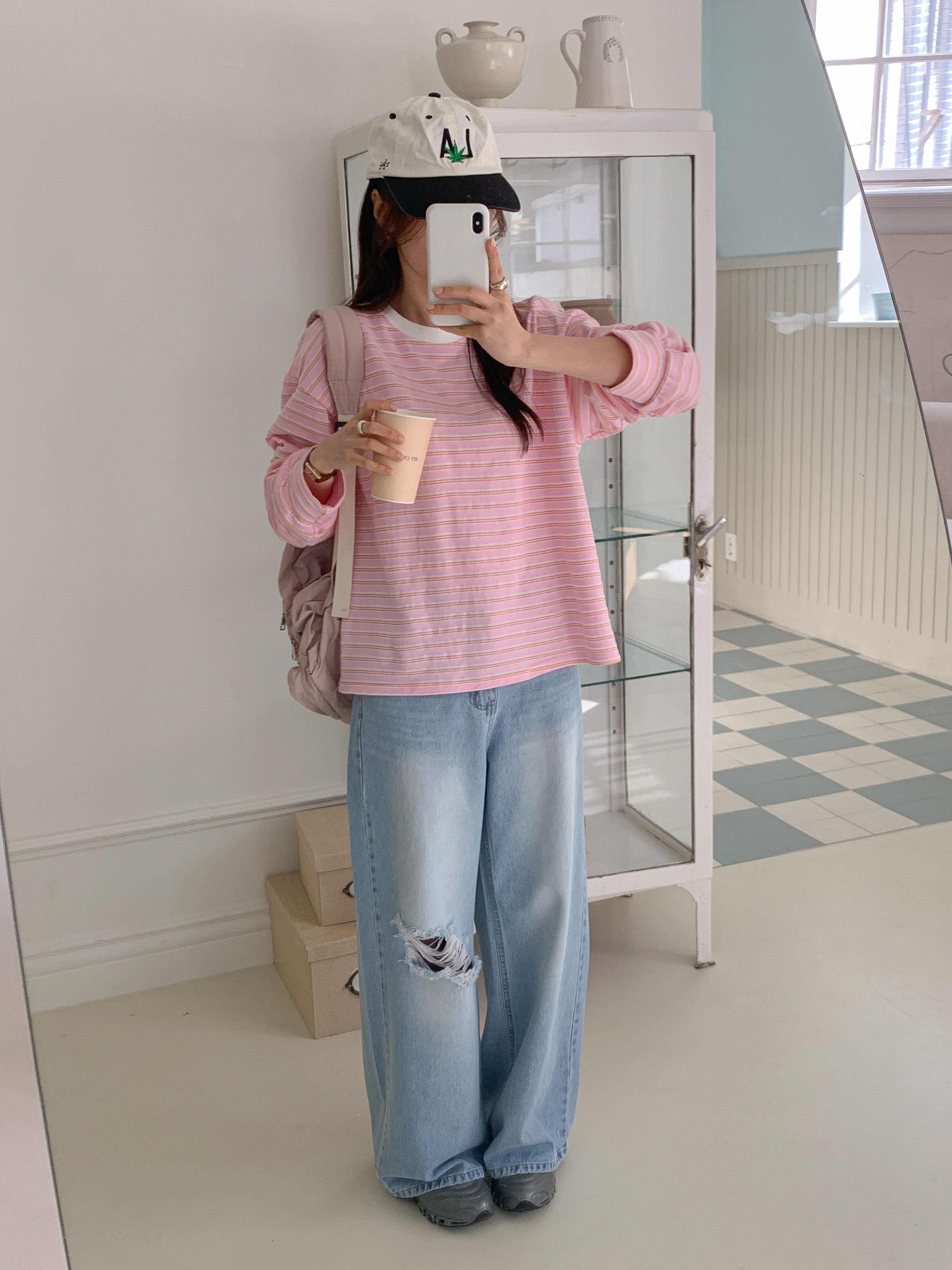 コットンラウンドネックルーズ長袖ボーダースウェット | 詳細画像13