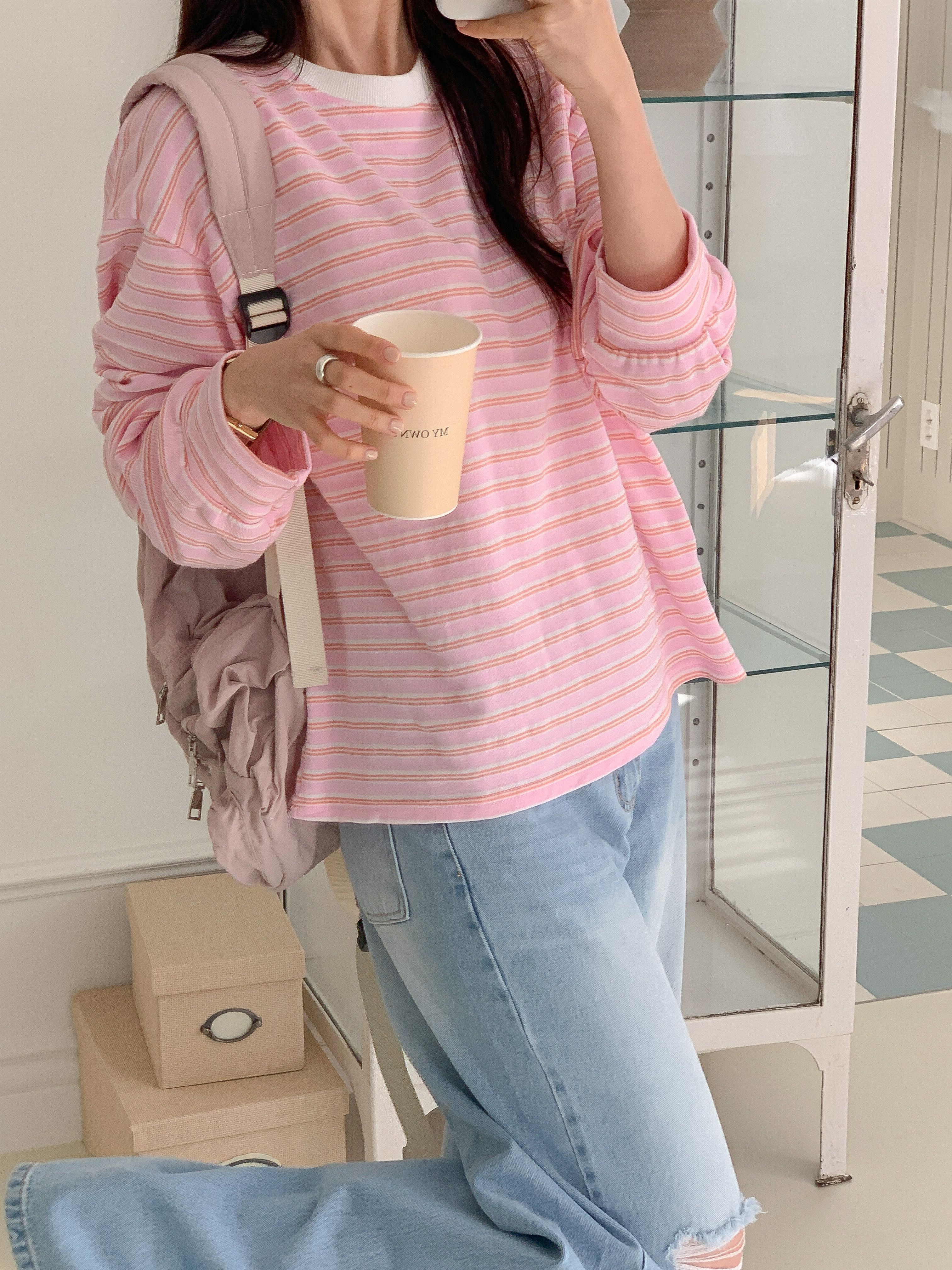 コットンラウンドネックルーズ長袖ボーダースウェット | 詳細画像14