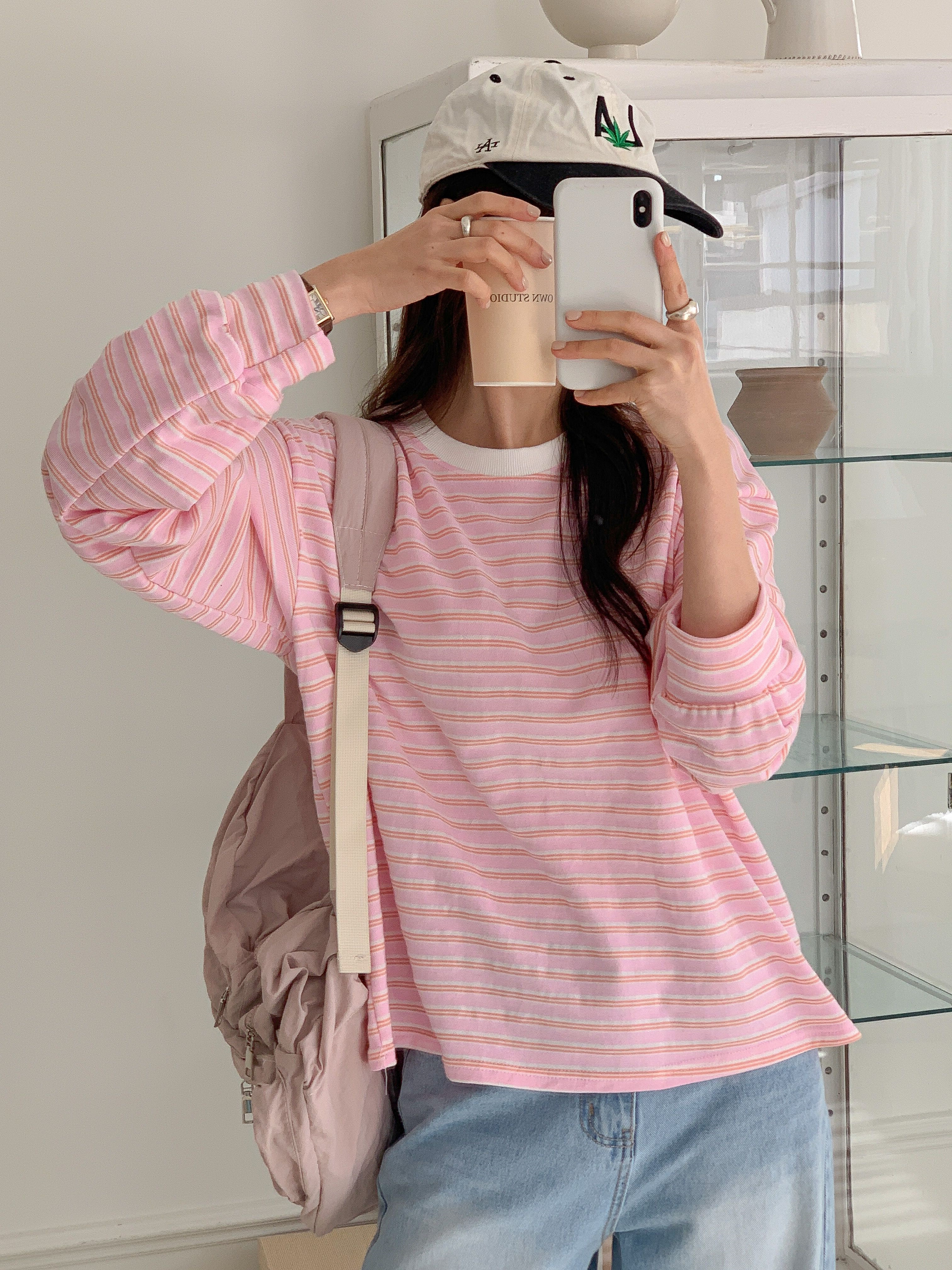 コットンラウンドネックルーズ長袖ボーダースウェット | 詳細画像15