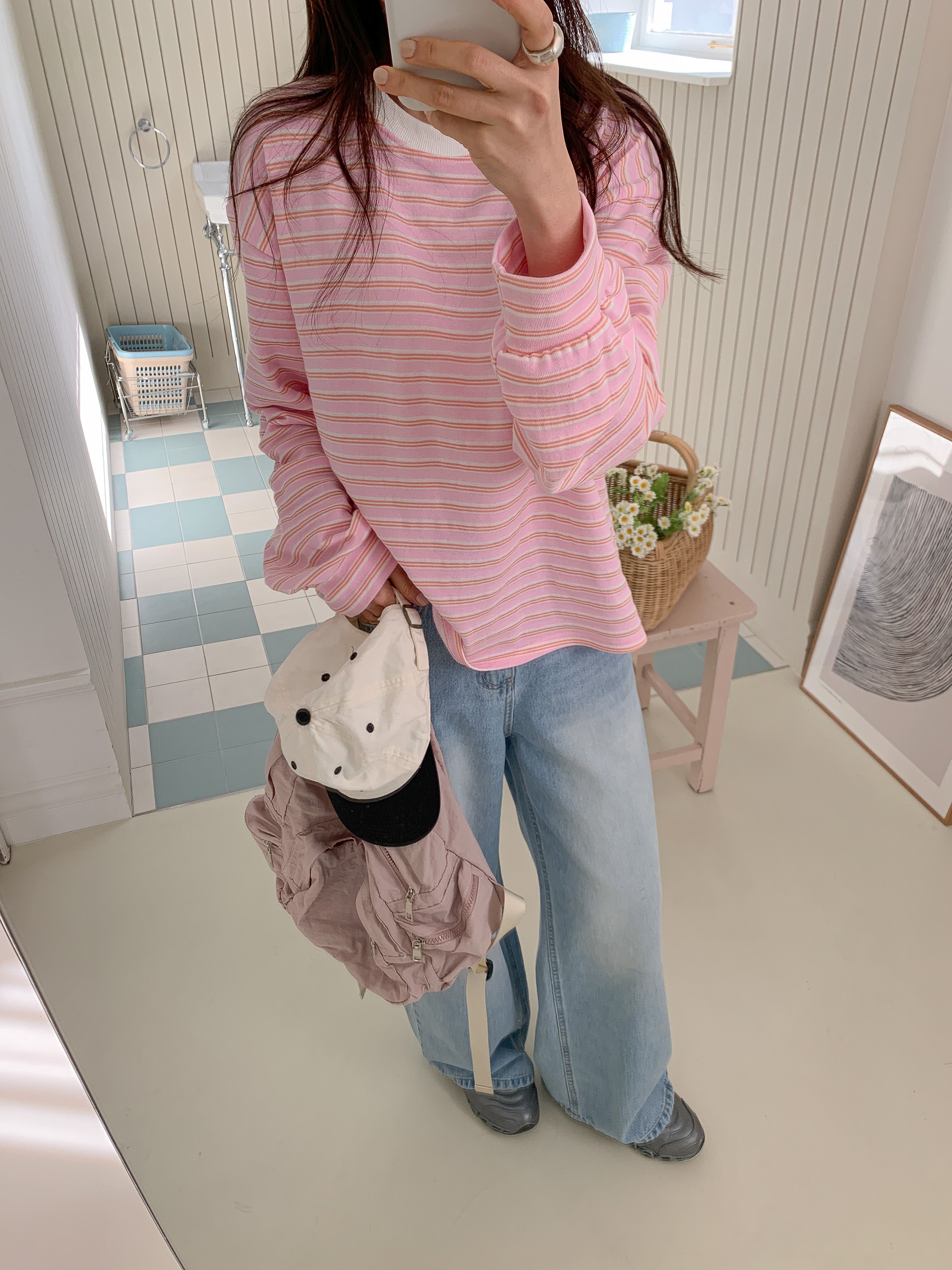 コットンラウンドネックルーズ長袖ボーダースウェット | 詳細画像19