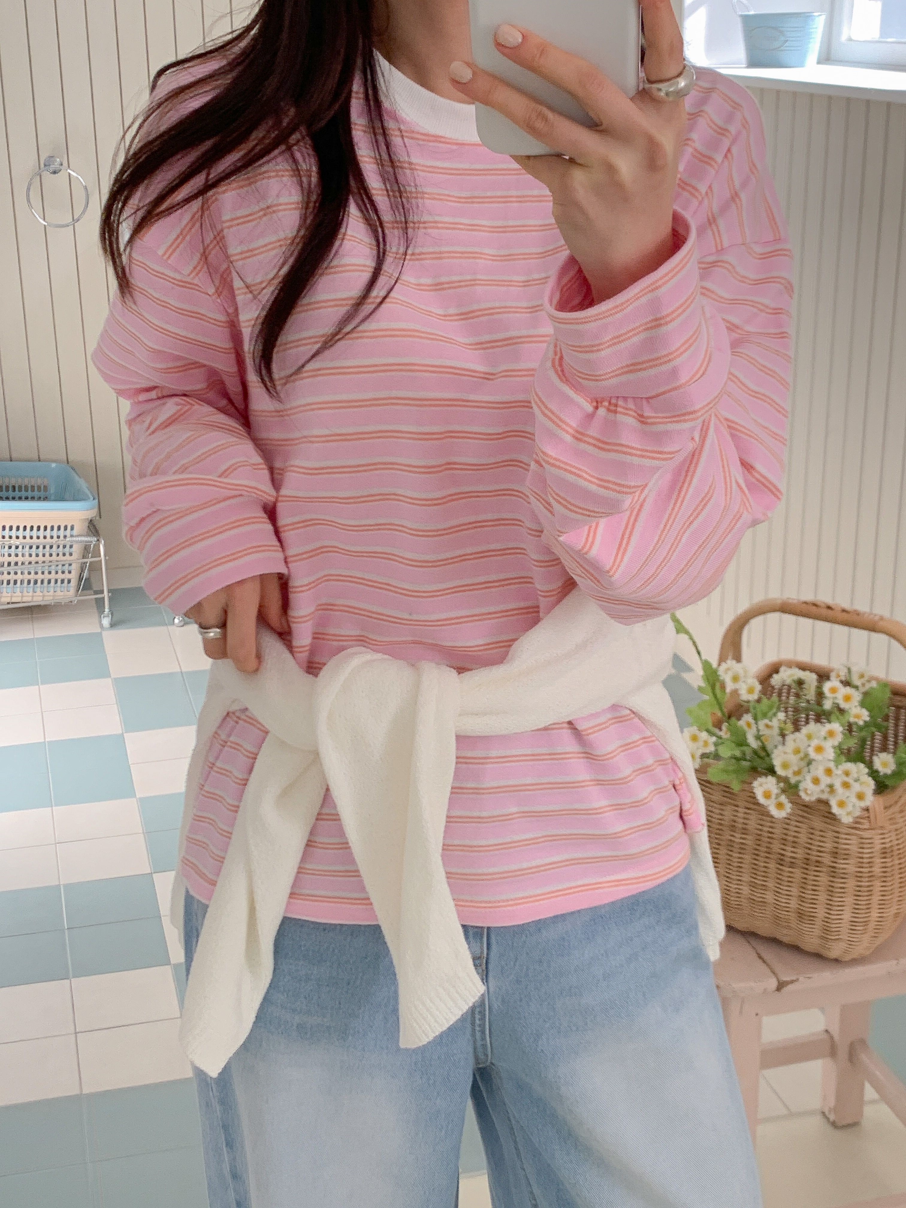 コットンラウンドネックルーズ長袖ボーダースウェット | 詳細画像21