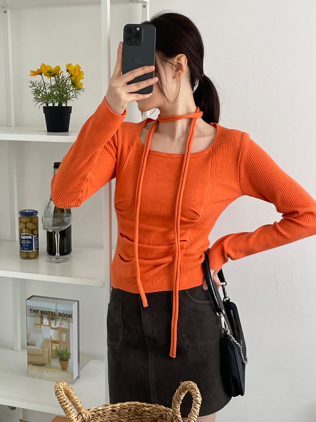 ラウンドネックベーシック長袖ニットマフラー付 | 詳細画像3