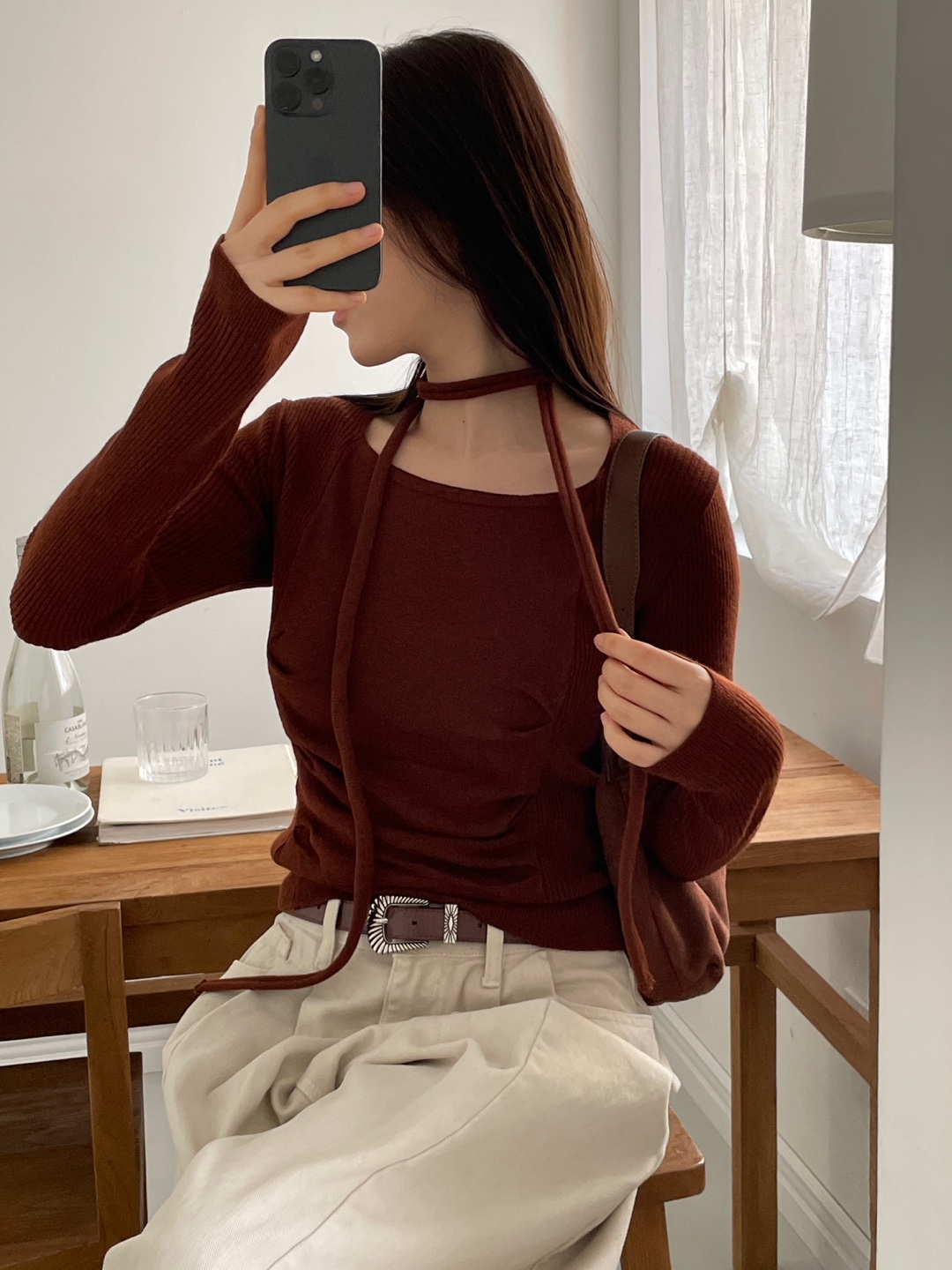 ラウンドネックベーシック長袖ニットマフラー付 | 詳細画像10