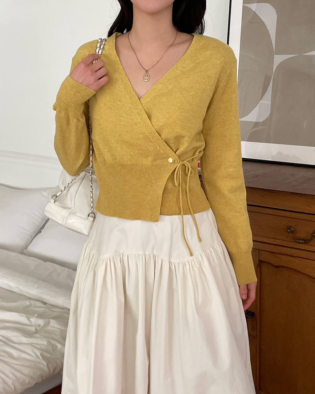 ニットボタンVネックドローストリング長袖カーディガン | 詳細画像10