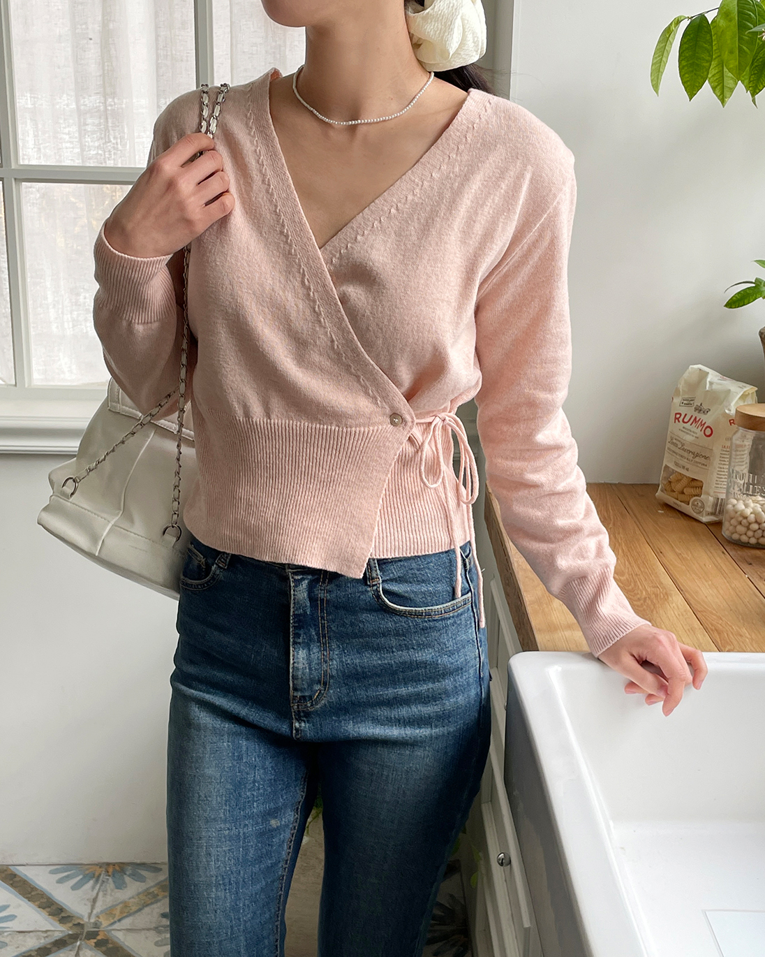 ニットボタンVネックドローストリング長袖カーディガン | 詳細画像15