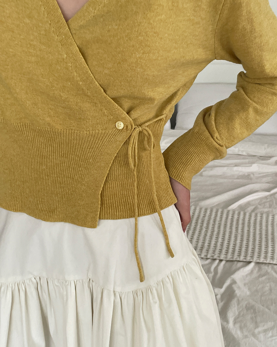 ニットボタンVネックドローストリング長袖カーディガン | 詳細画像9