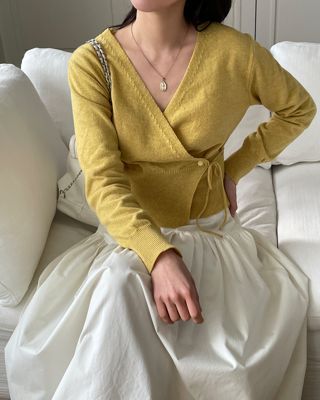 ニットボタンVネックドローストリング長袖カーディガン | 詳細画像7