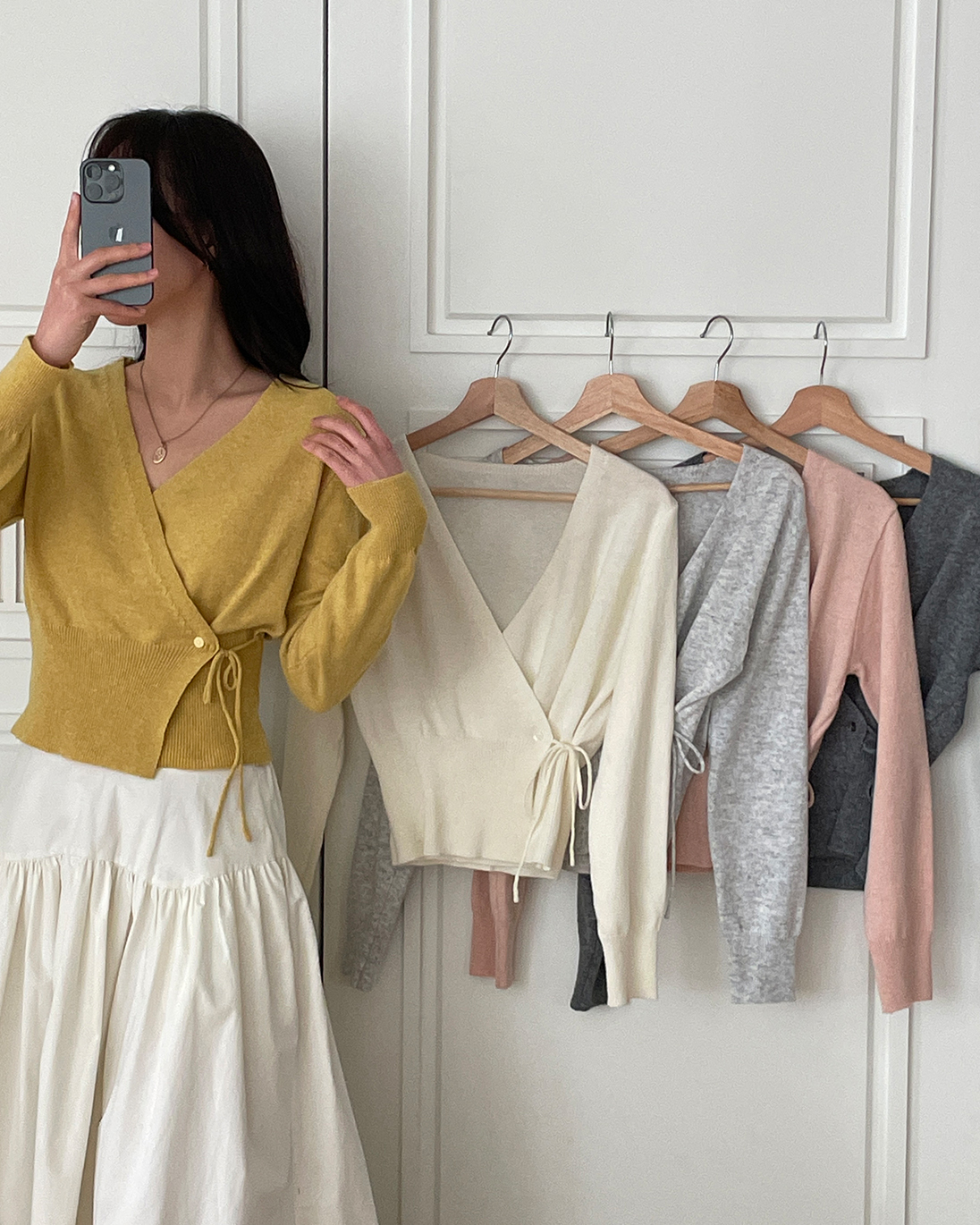 ニットボタンVネックドローストリング長袖カーディガン | 詳細画像5