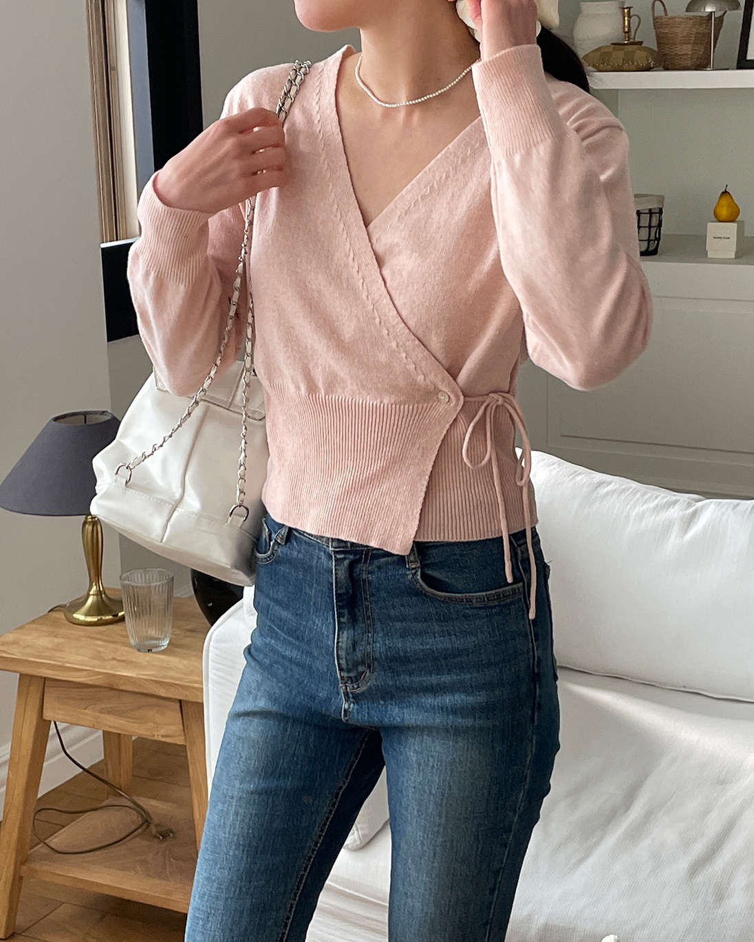 ニットボタンVネックドローストリング長袖カーディガン | 詳細画像13