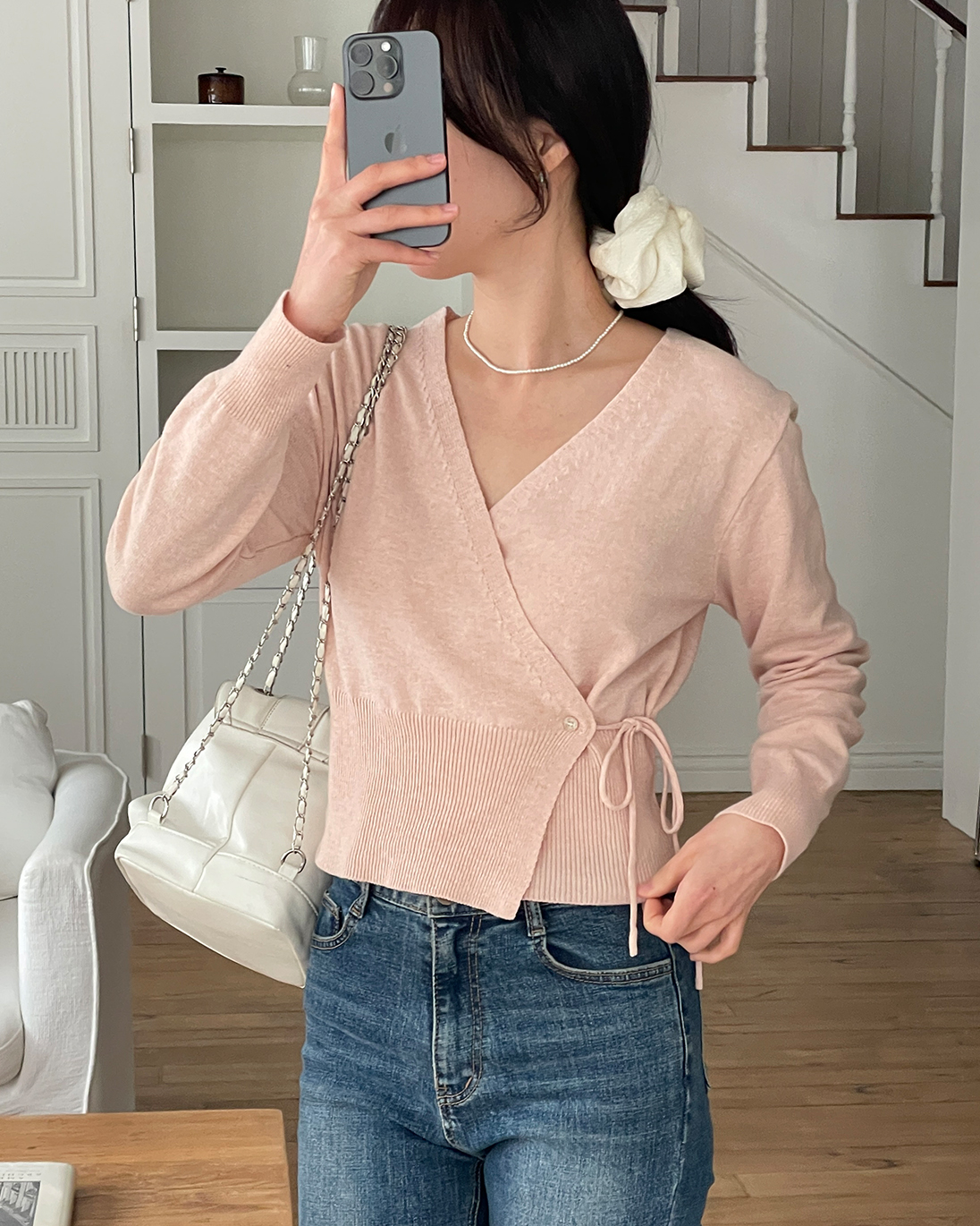 ニットボタンVネックドローストリング長袖カーディガン | 詳細画像14