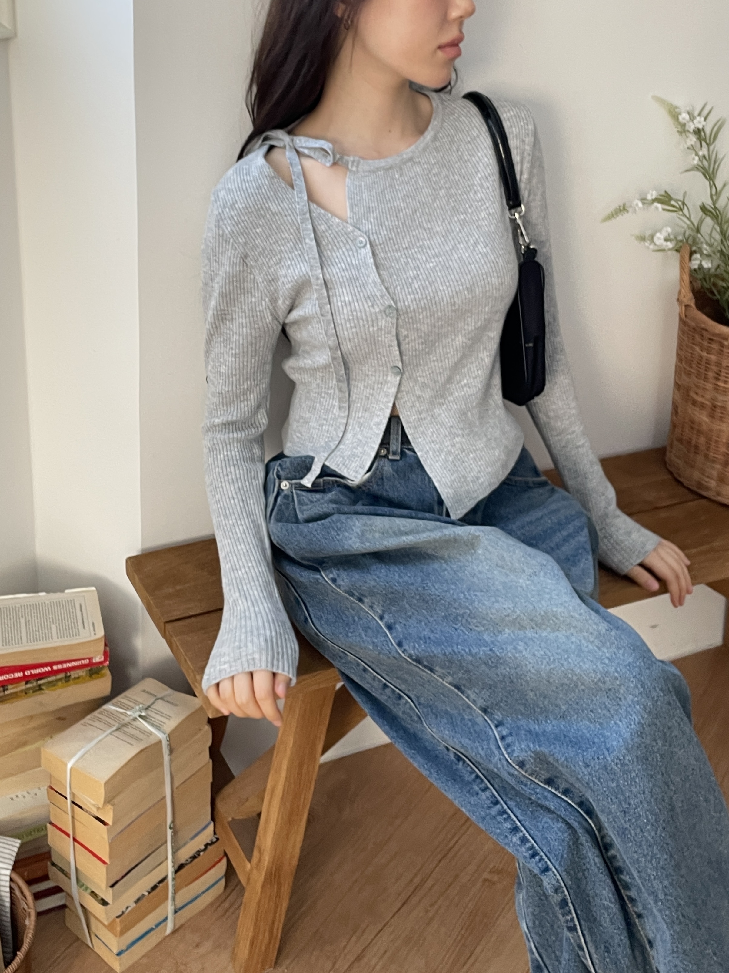 ニットボタンドローストリング長袖カーディガン | 詳細画像14