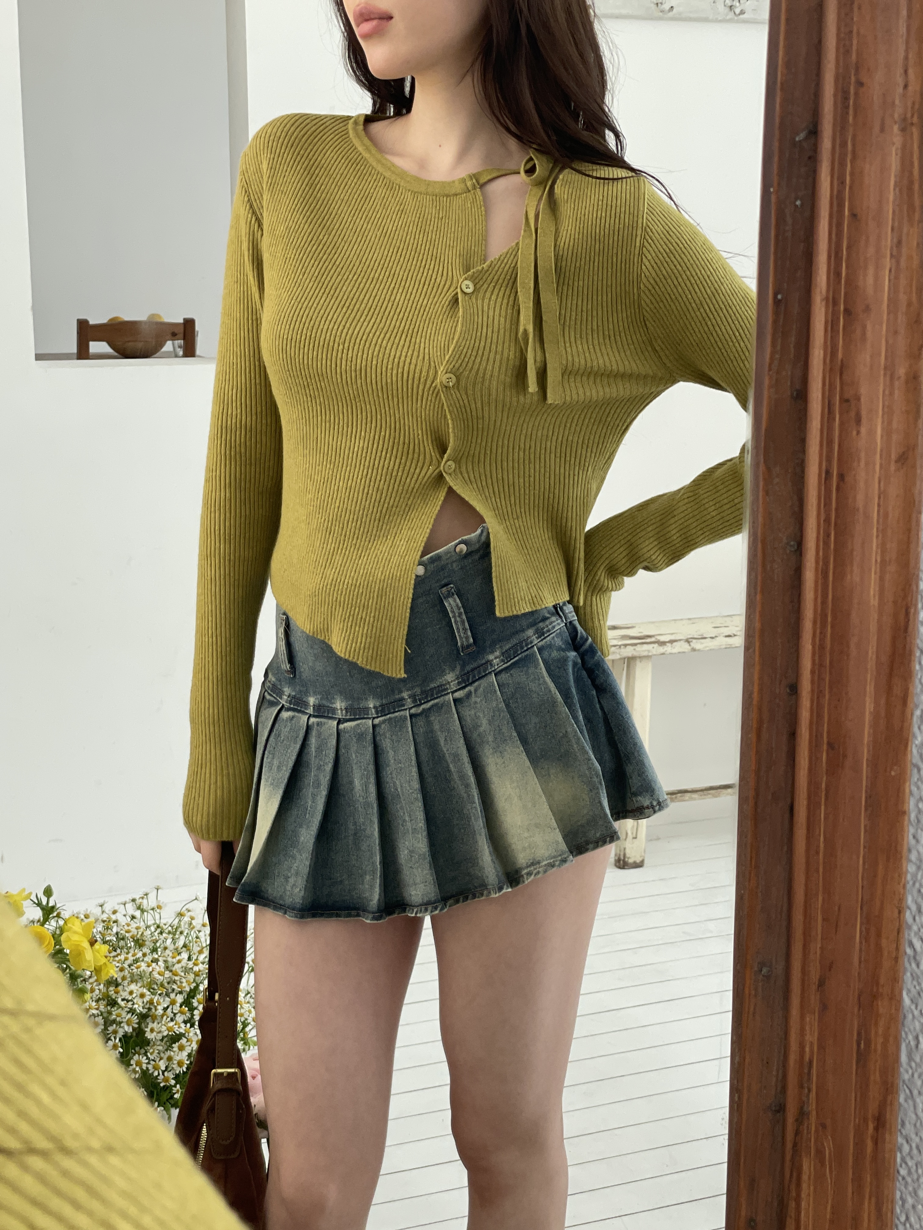 ニットボタンドローストリング長袖カーディガン | 詳細画像7