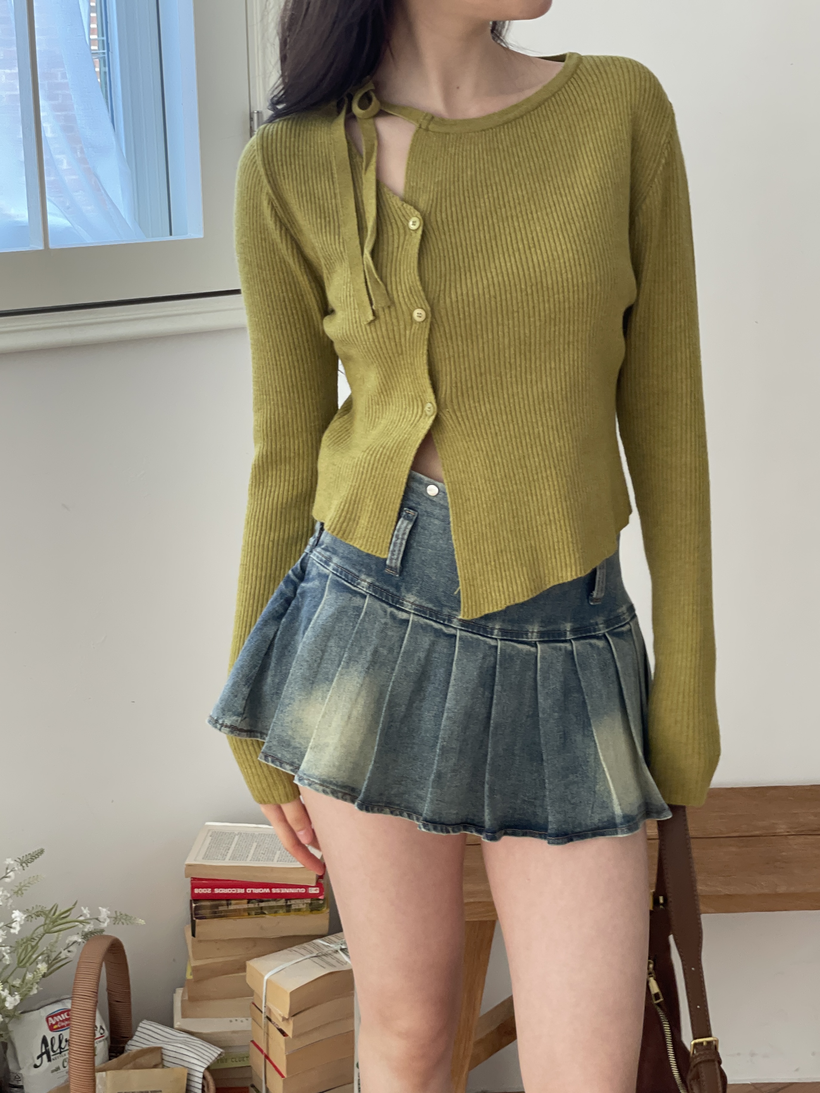 ニットボタンドローストリング長袖カーディガン | 詳細画像8