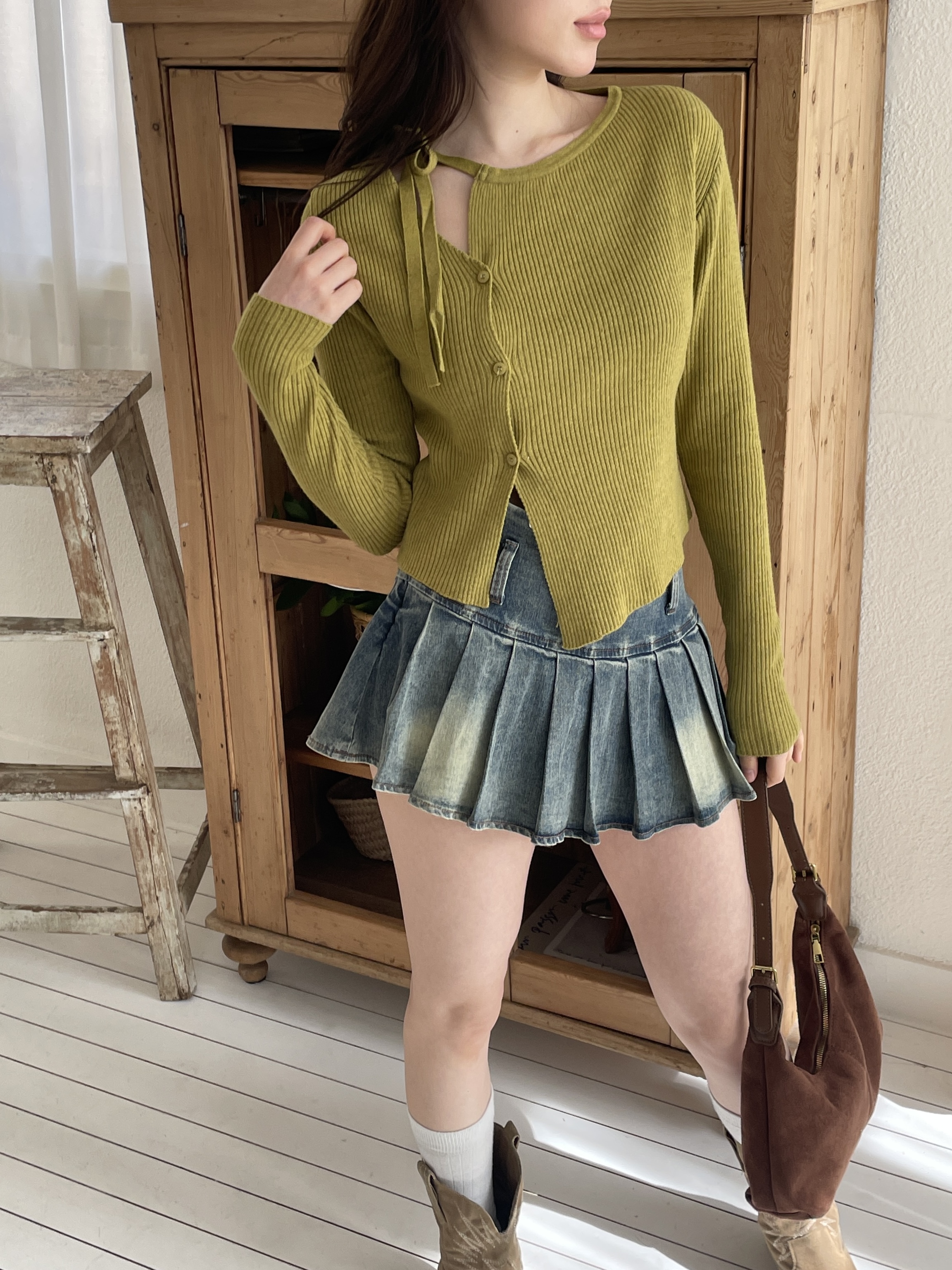 ニットボタンドローストリング長袖カーディガン | 詳細画像10