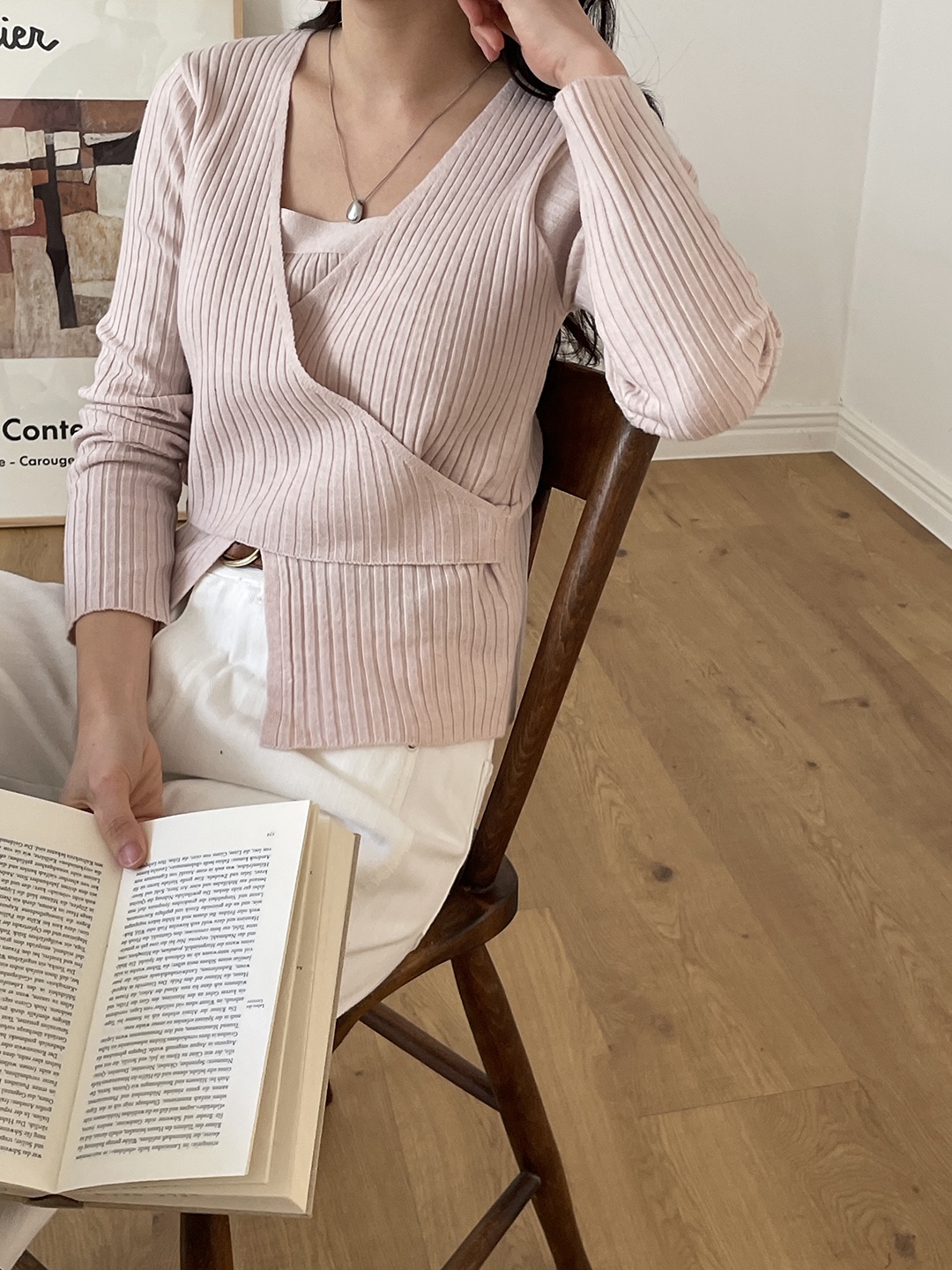 Vネックベーシックレイヤード風長袖ニット | 詳細画像6