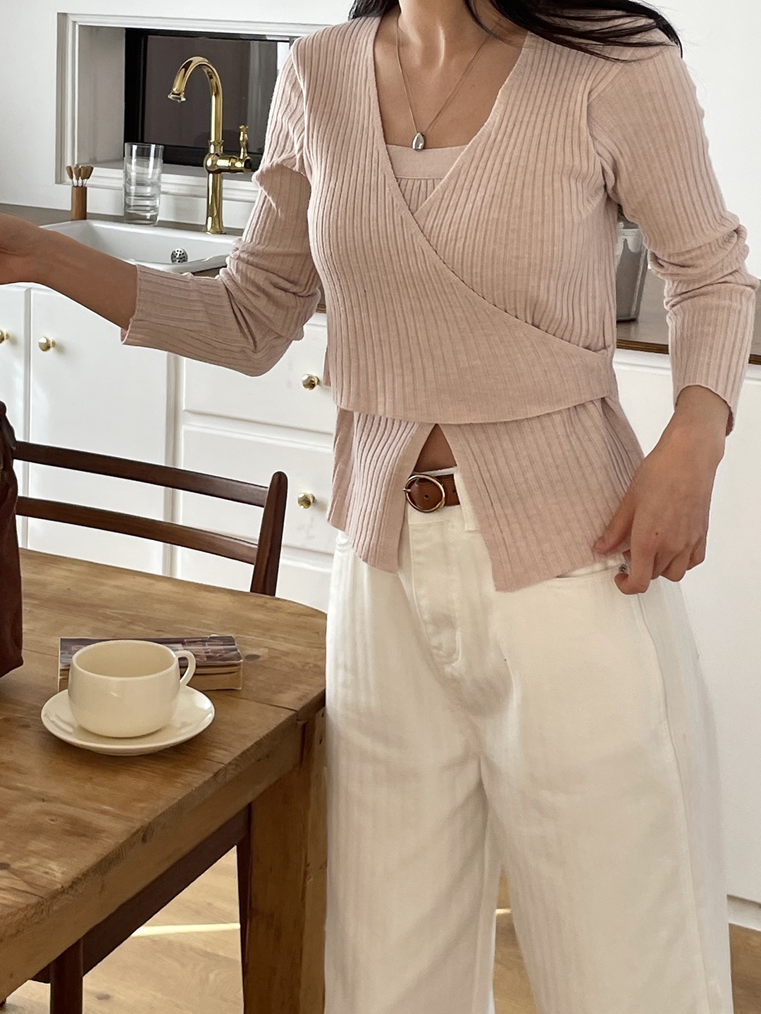 Vネックベーシックレイヤード風長袖ニット | 詳細画像7