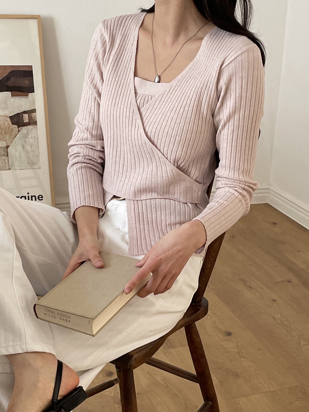 Vネックベーシックレイヤード風長袖ニット | 詳細画像9