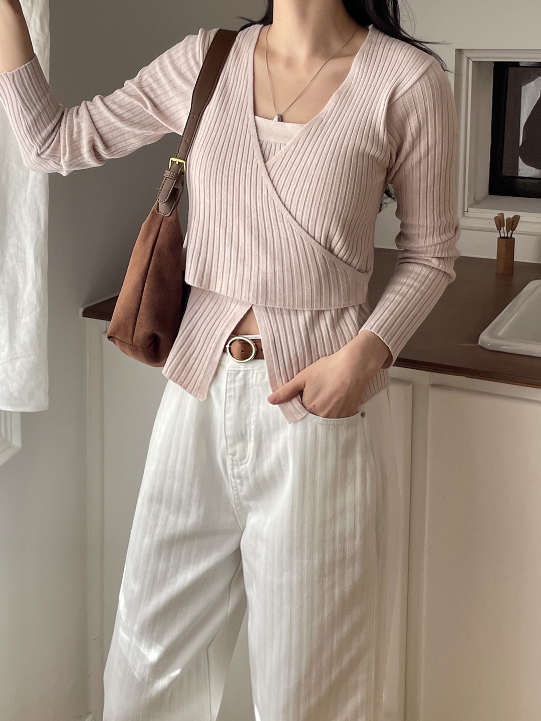 Vネックベーシックレイヤード風長袖ニット | 詳細画像10