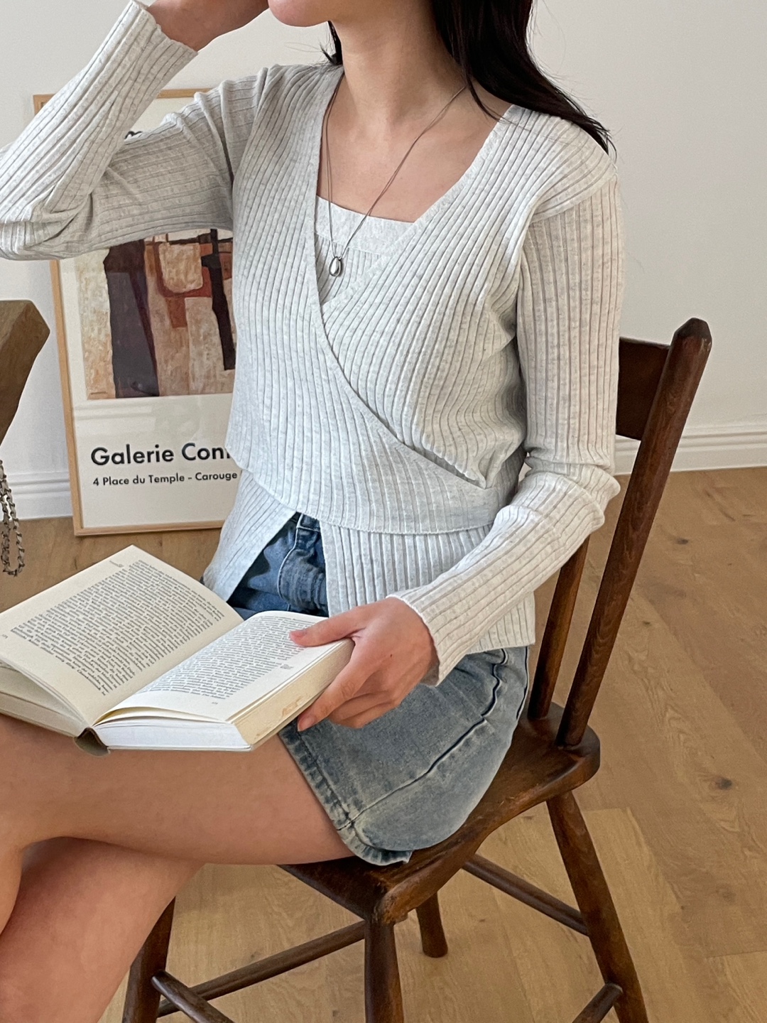 Vネックベーシックレイヤード風長袖ニット | 詳細画像11