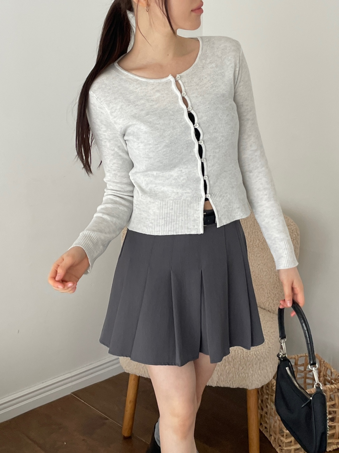 ボタンラウンドネックベーシックスリム長袖カーディガン | 詳細画像10