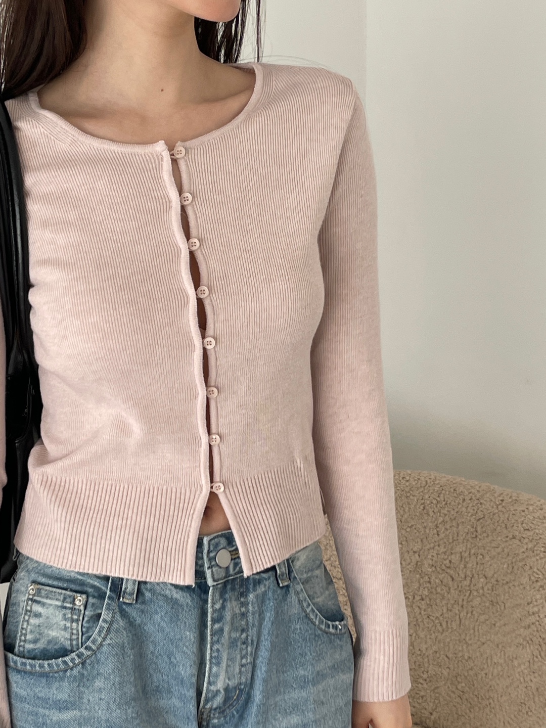 ボタンラウンドネックベーシックスリム長袖カーディガン | 詳細画像6