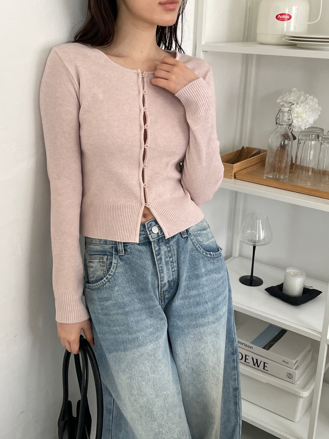 ボタンラウンドネックベーシックスリム長袖カーディガン | 詳細画像8