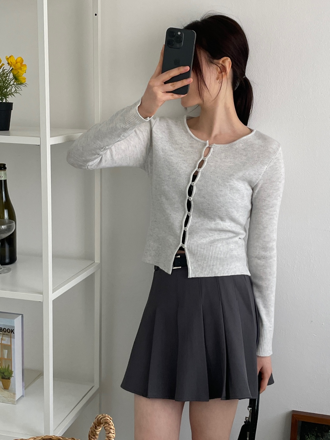 ボタンラウンドネックベーシックスリム長袖カーディガン | 詳細画像13