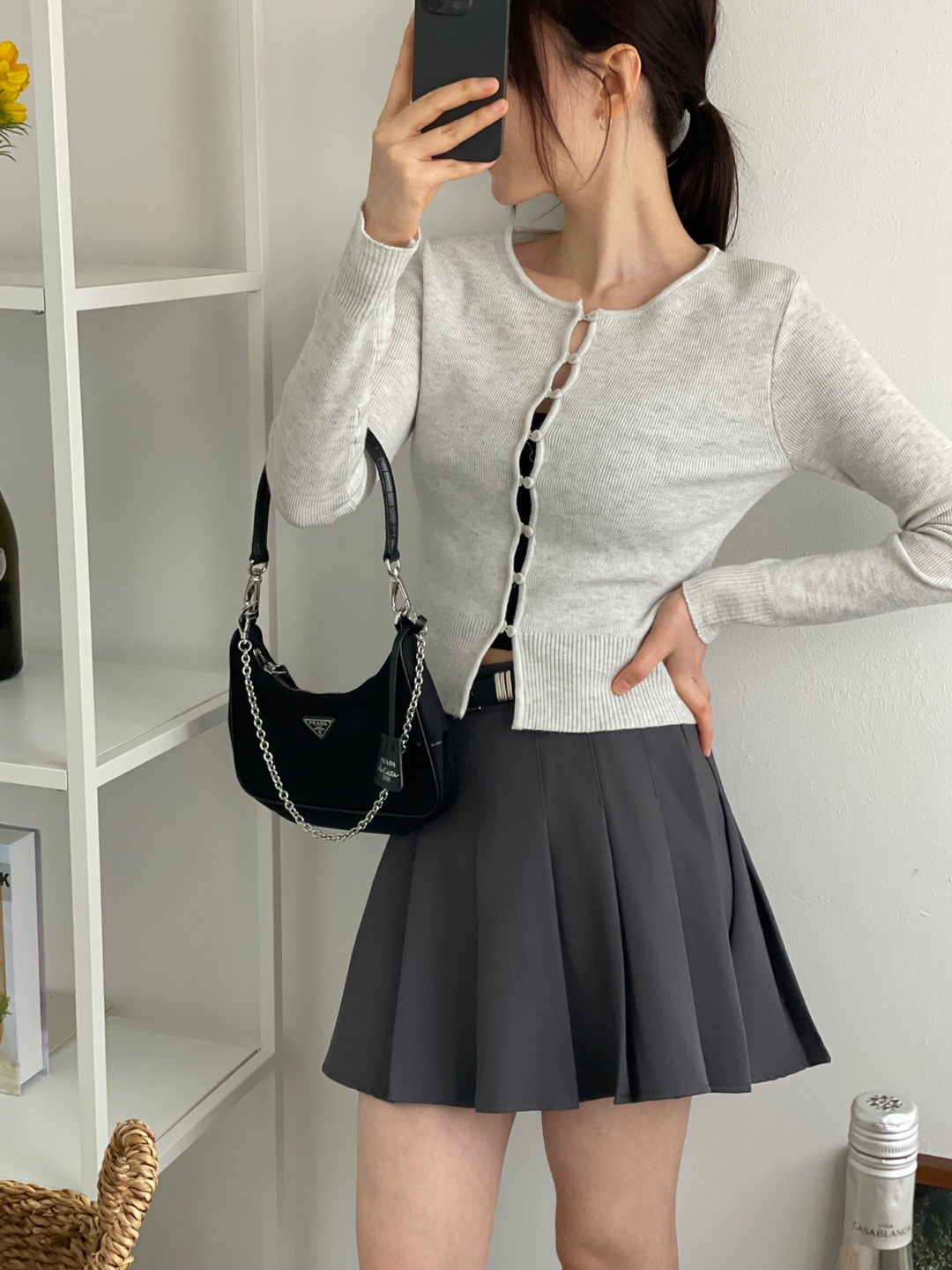 ボタンラウンドネックベーシックスリム長袖カーディガン | 詳細画像14