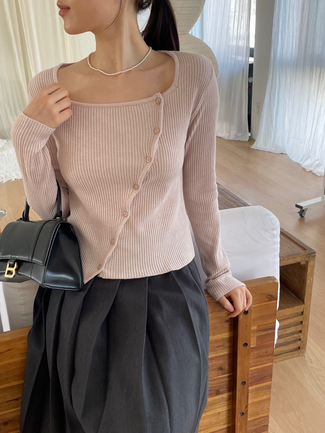 ボタンスリムアンバランス長袖ニット | 詳細画像6