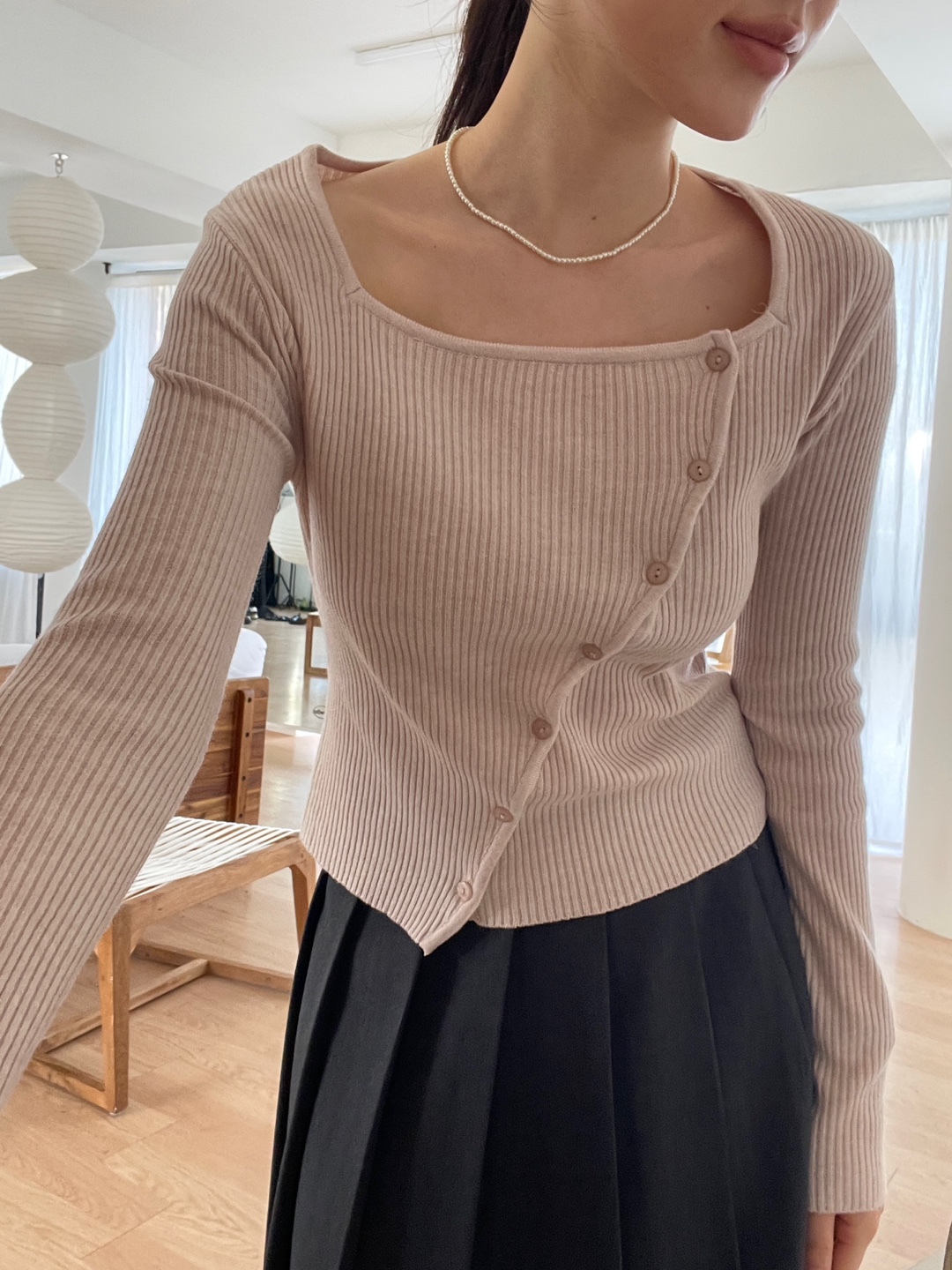 ボタンスリムアンバランス長袖ニット | 詳細画像7