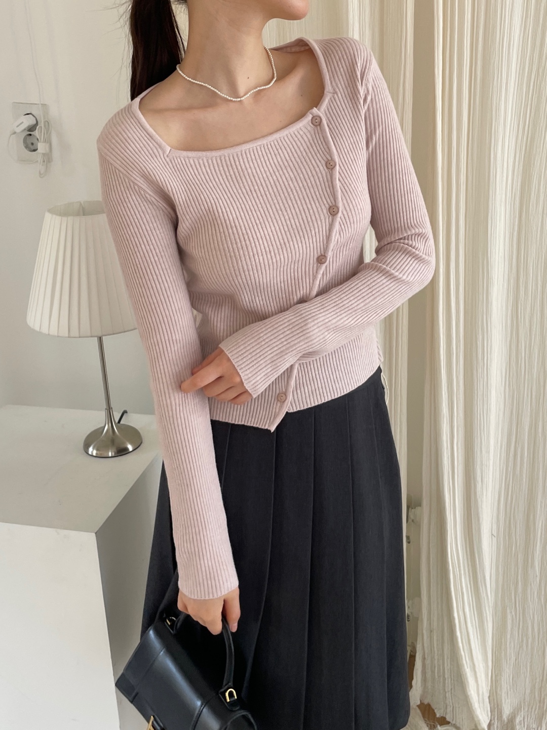 ボタンスリムアンバランス長袖ニット | 詳細画像9