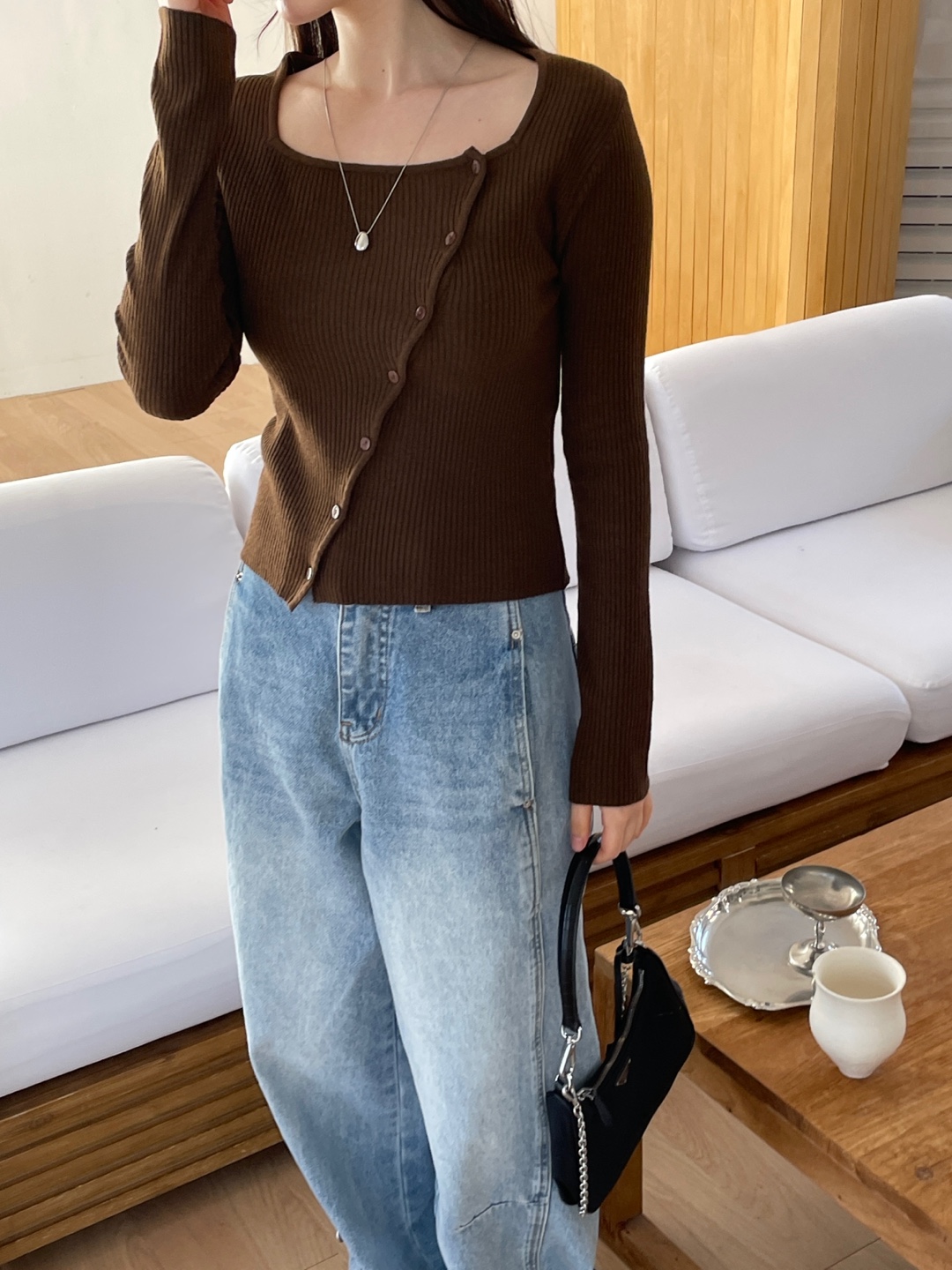 ボタンスリムアンバランス長袖ニット | 詳細画像11