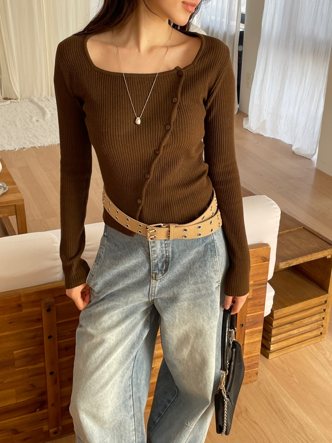 ボタンスリムアンバランス長袖ニット | 詳細画像14