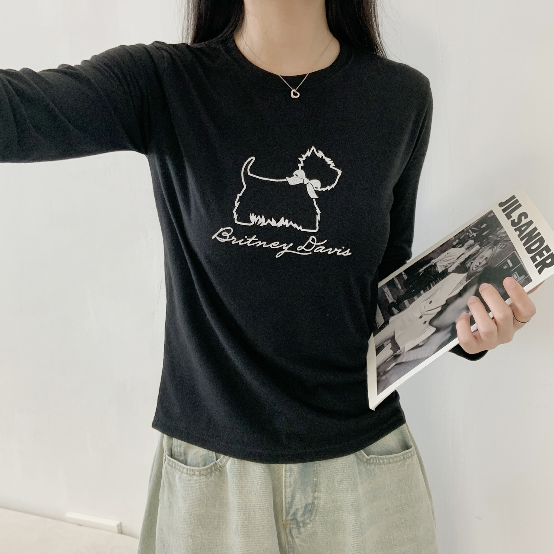 ラウンドネックベーシックスリム長袖ロゴTシャツ | 詳細画像9