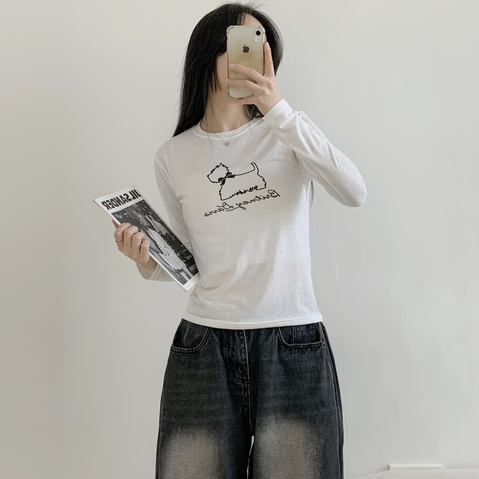 ラウンドネックベーシックスリム長袖ロゴTシャツ | 詳細画像4