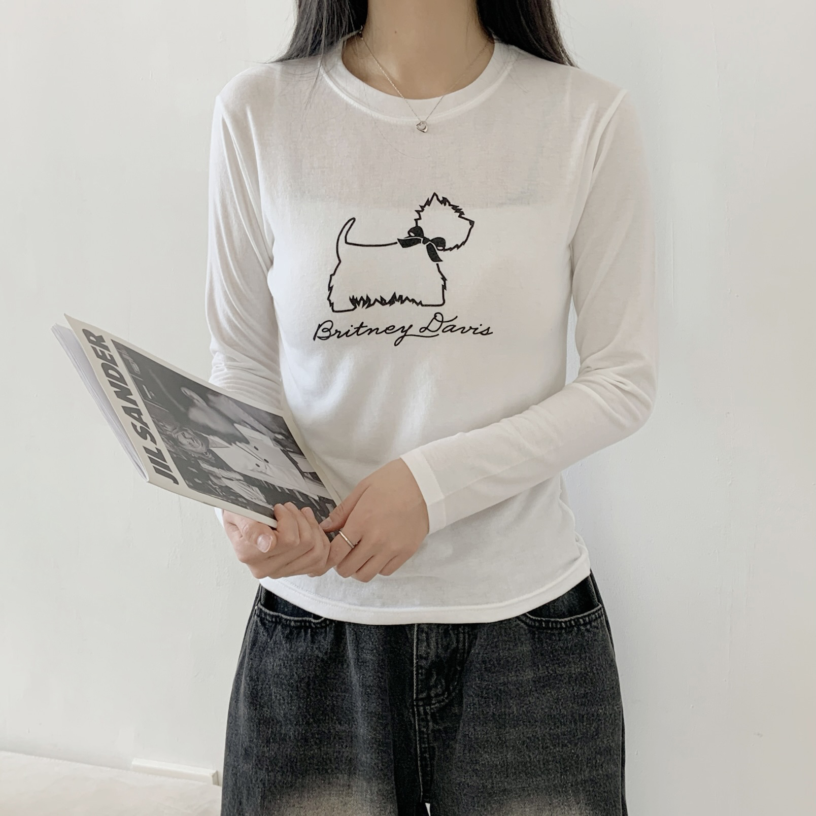 ラウンドネックベーシックスリム長袖ロゴTシャツ | 詳細画像5