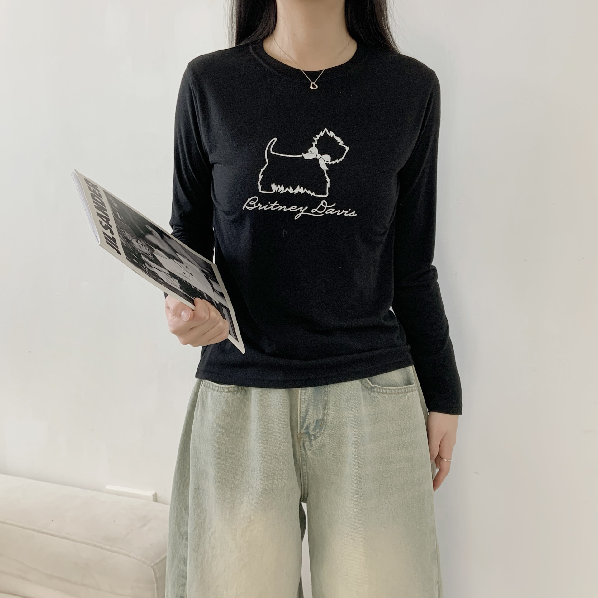 ラウンドネックベーシックスリム長袖ロゴTシャツ | 詳細画像8