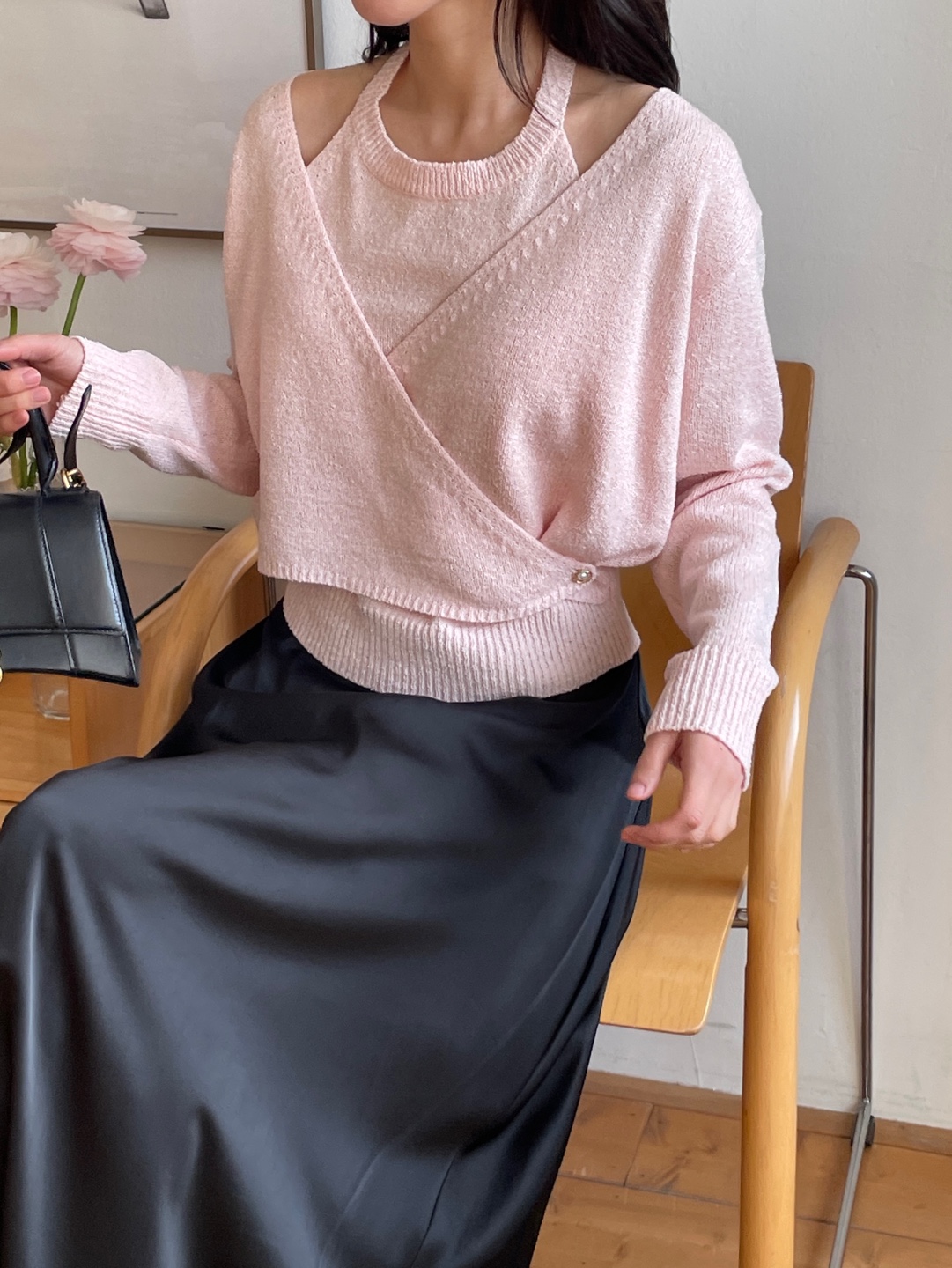 ラップパール調ボタンレイヤード風長袖ニットカーディガン | 詳細画像11