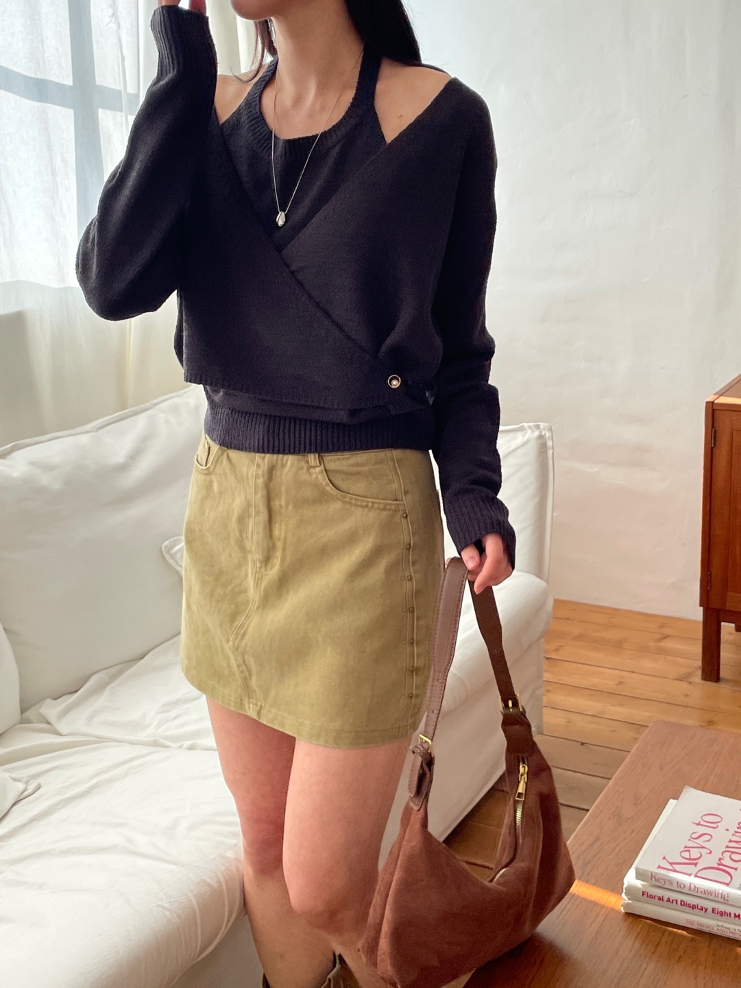 ラップパール調ボタンレイヤード風長袖ニットカーディガン | 詳細画像8