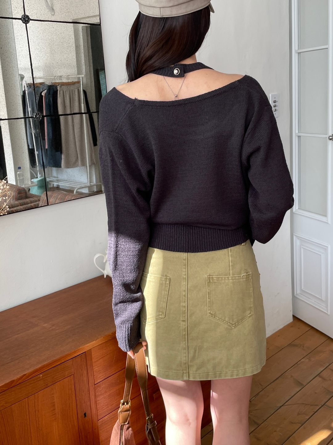 ラップパール調ボタンレイヤード風長袖ニットカーディガン | 詳細画像3