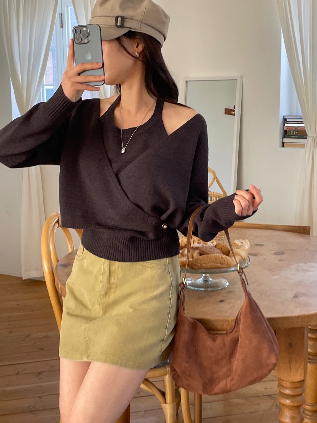 ラップパール調ボタンレイヤード風長袖ニットカーディガン | 詳細画像9