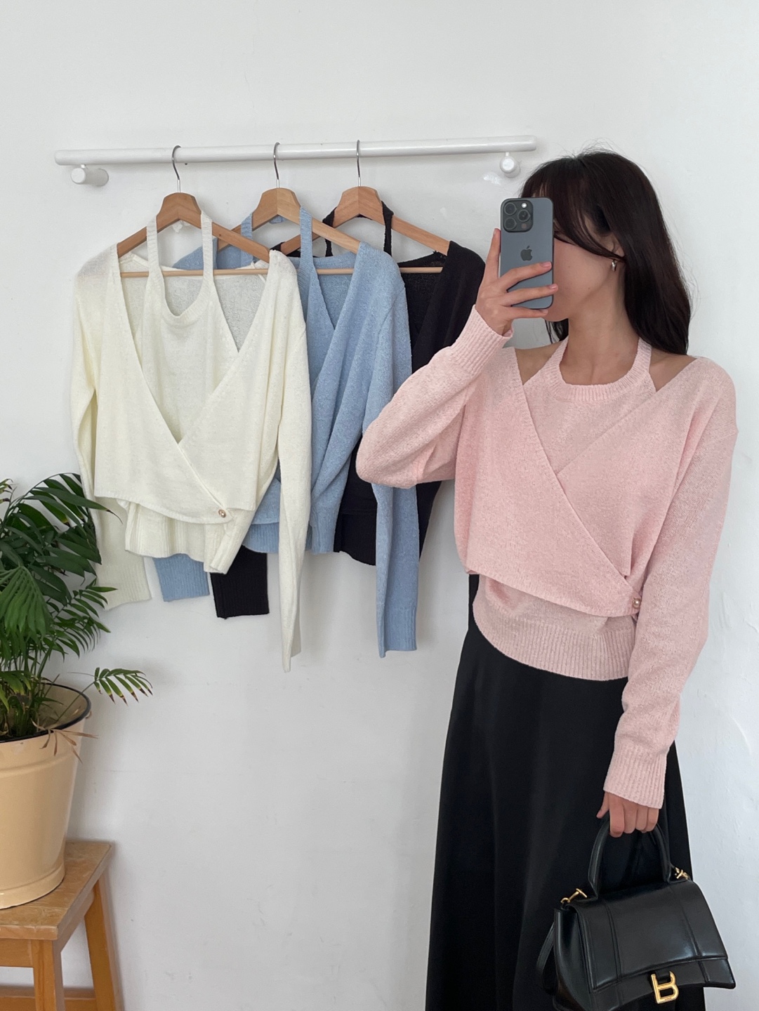 ラップパール調ボタンレイヤード風長袖ニットカーディガン | 詳細画像2