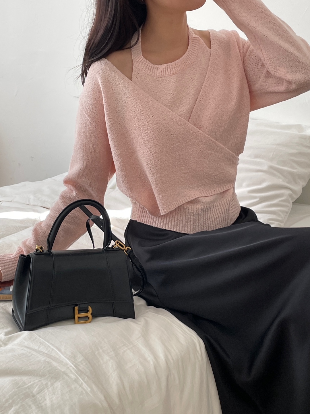 ラップパール調ボタンレイヤード風長袖ニットカーディガン | 詳細画像12