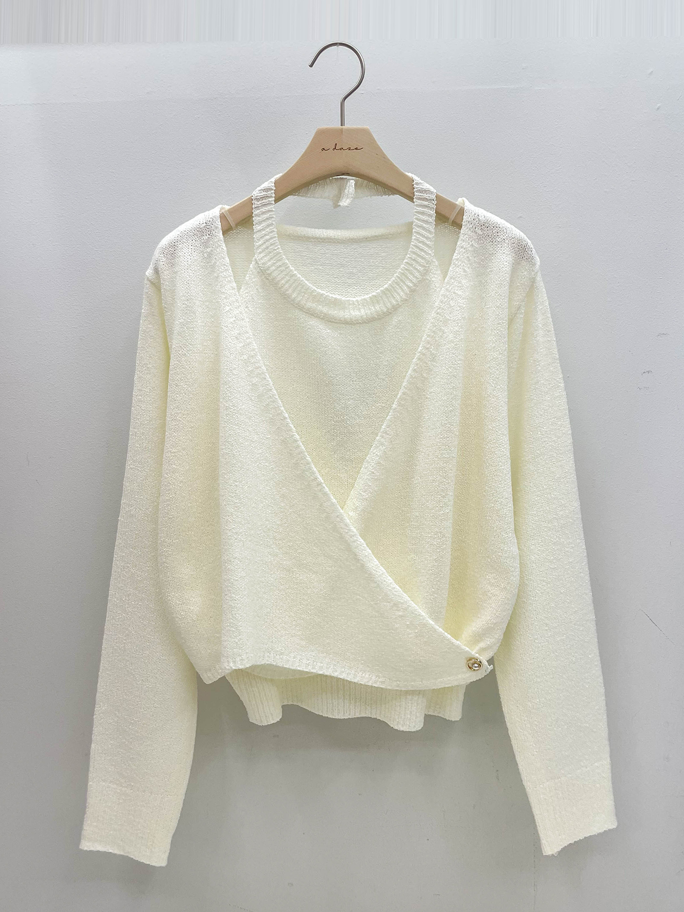 ラップパール調ボタンレイヤード風長袖ニットカーディガン | 詳細画像18