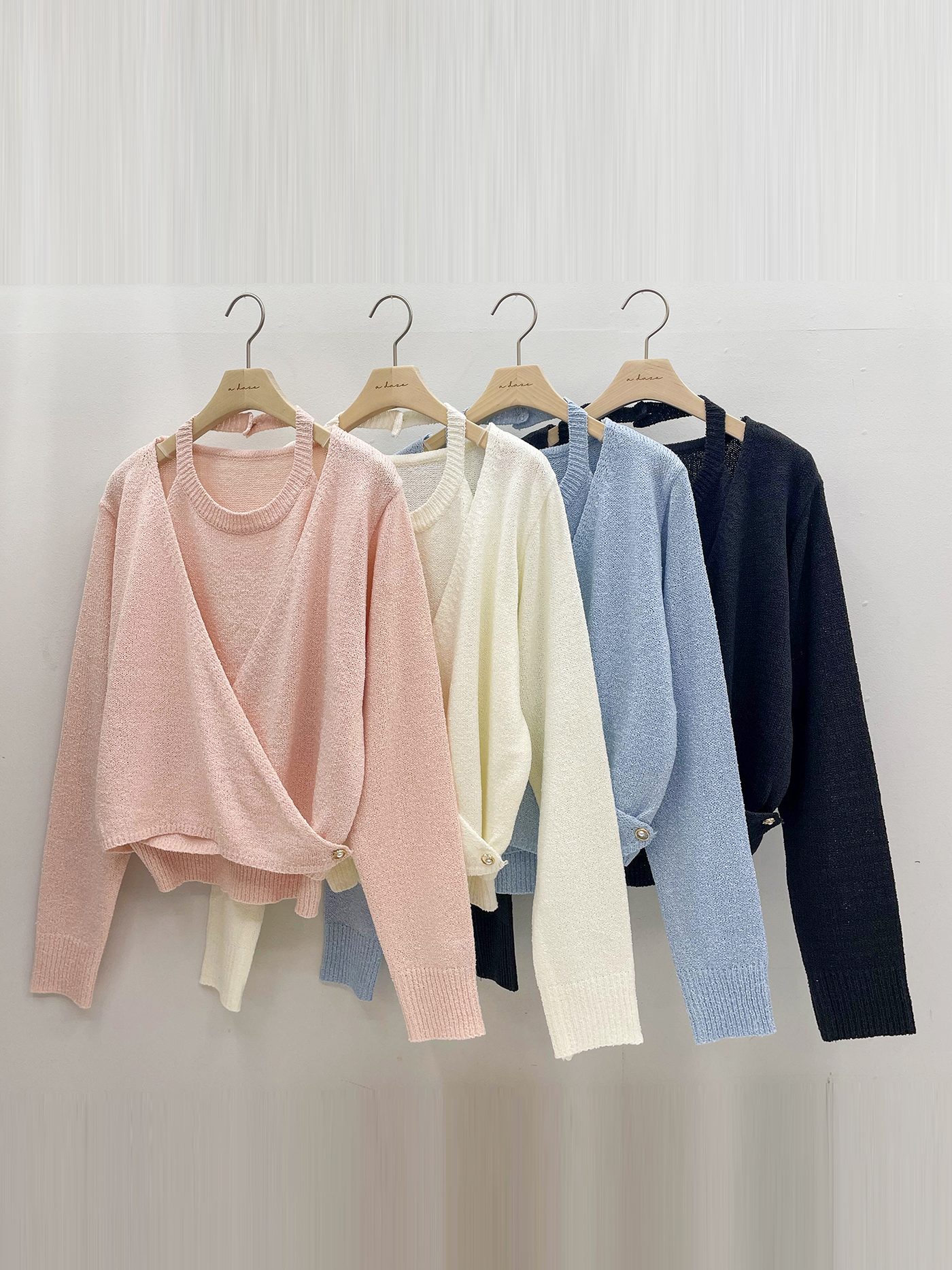 ラップパール調ボタンレイヤード風長袖ニットカーディガン | 詳細画像21