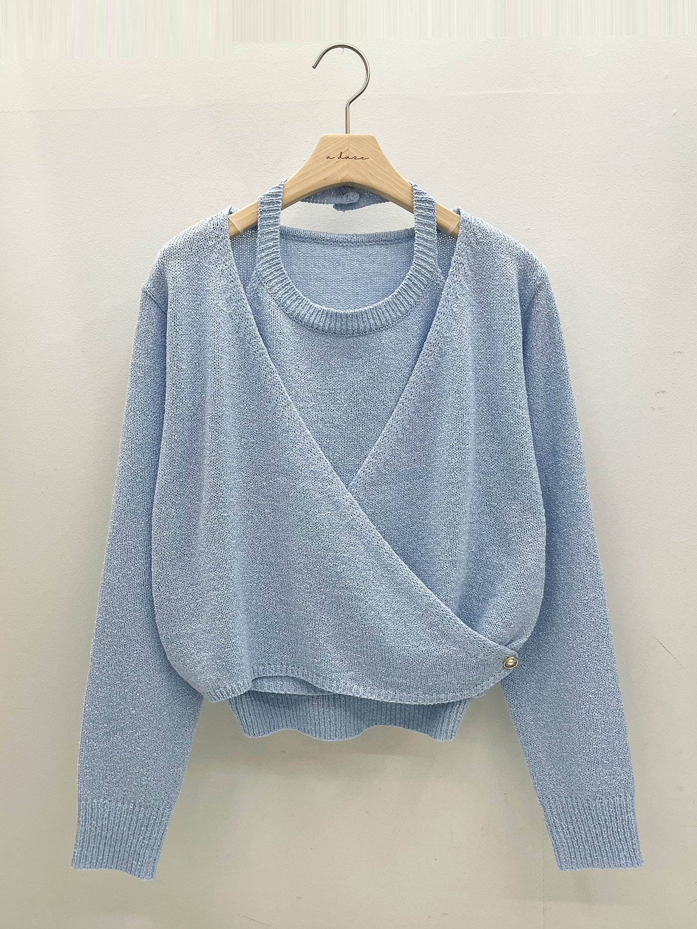 ラップパール調ボタンレイヤード風長袖ニットカーディガン | 詳細画像19