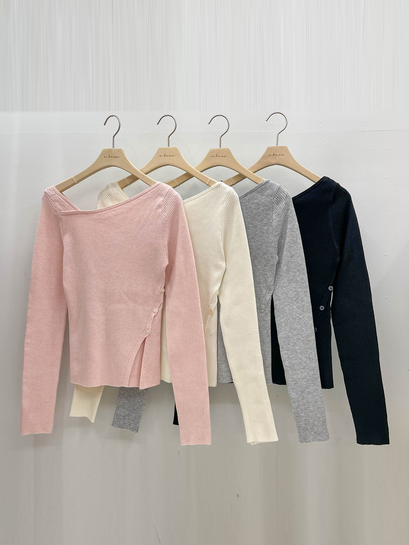 スリムアンバランス長袖フェイクボタンクロスニット | 詳細画像20